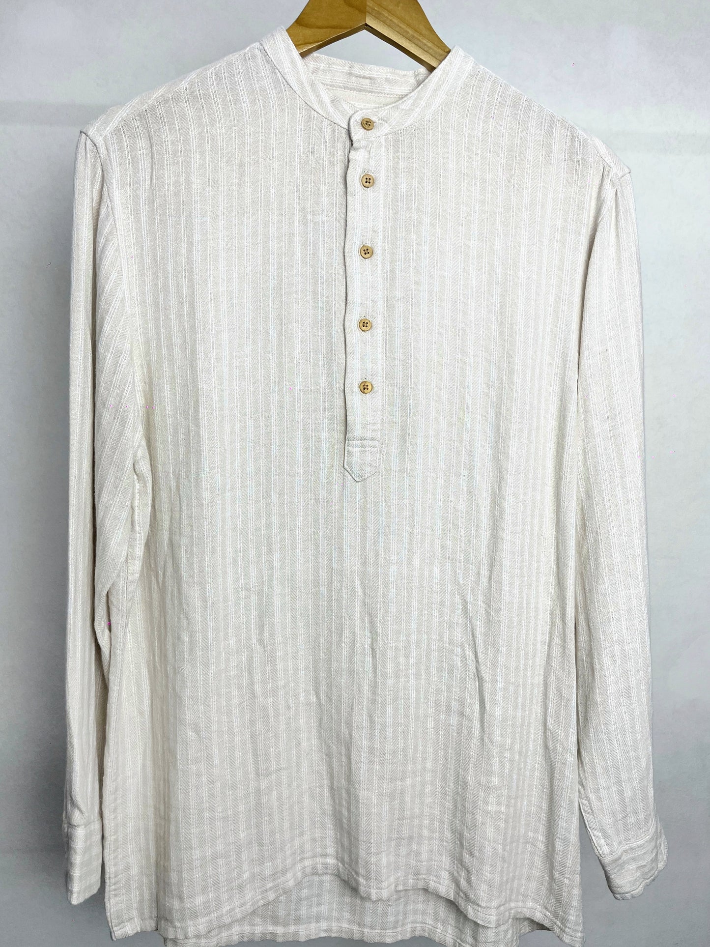 Linen Henley - Katua - For Men - Linear Sand Pattern