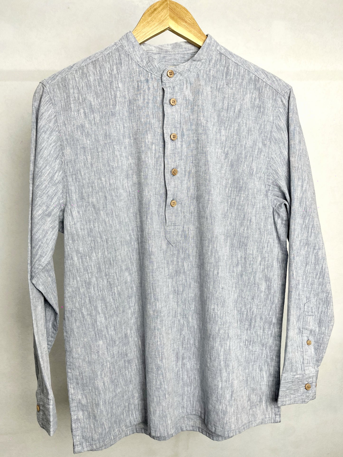 Linen Henley - Katua - For Men - Dusty Blue Weave
