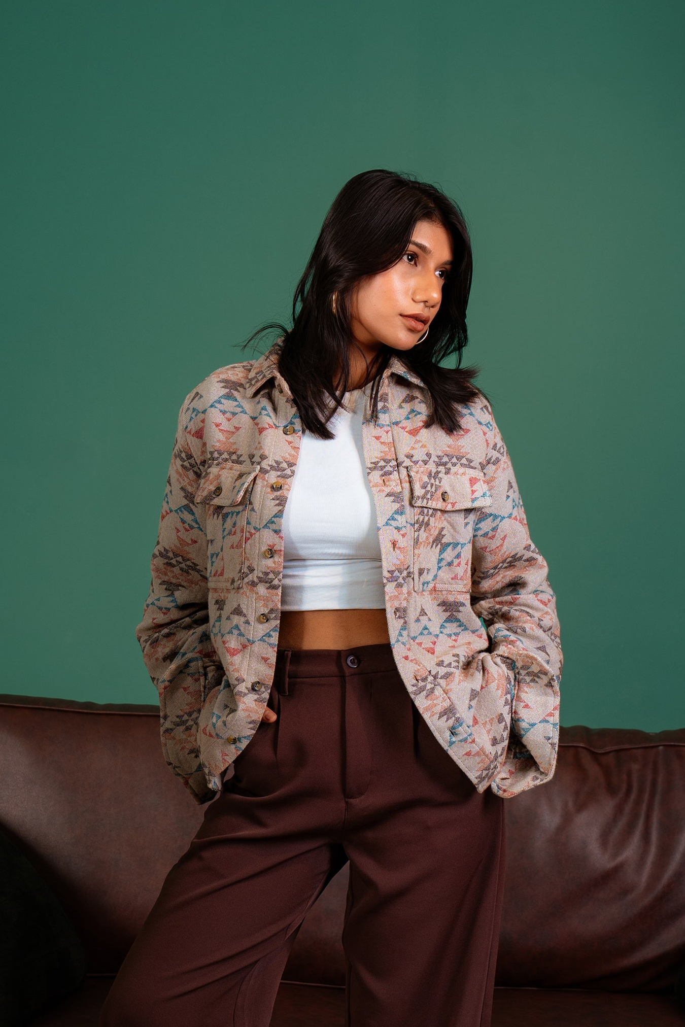 Flannel Overshirt - Off White- Dual Pocket - Unisex
