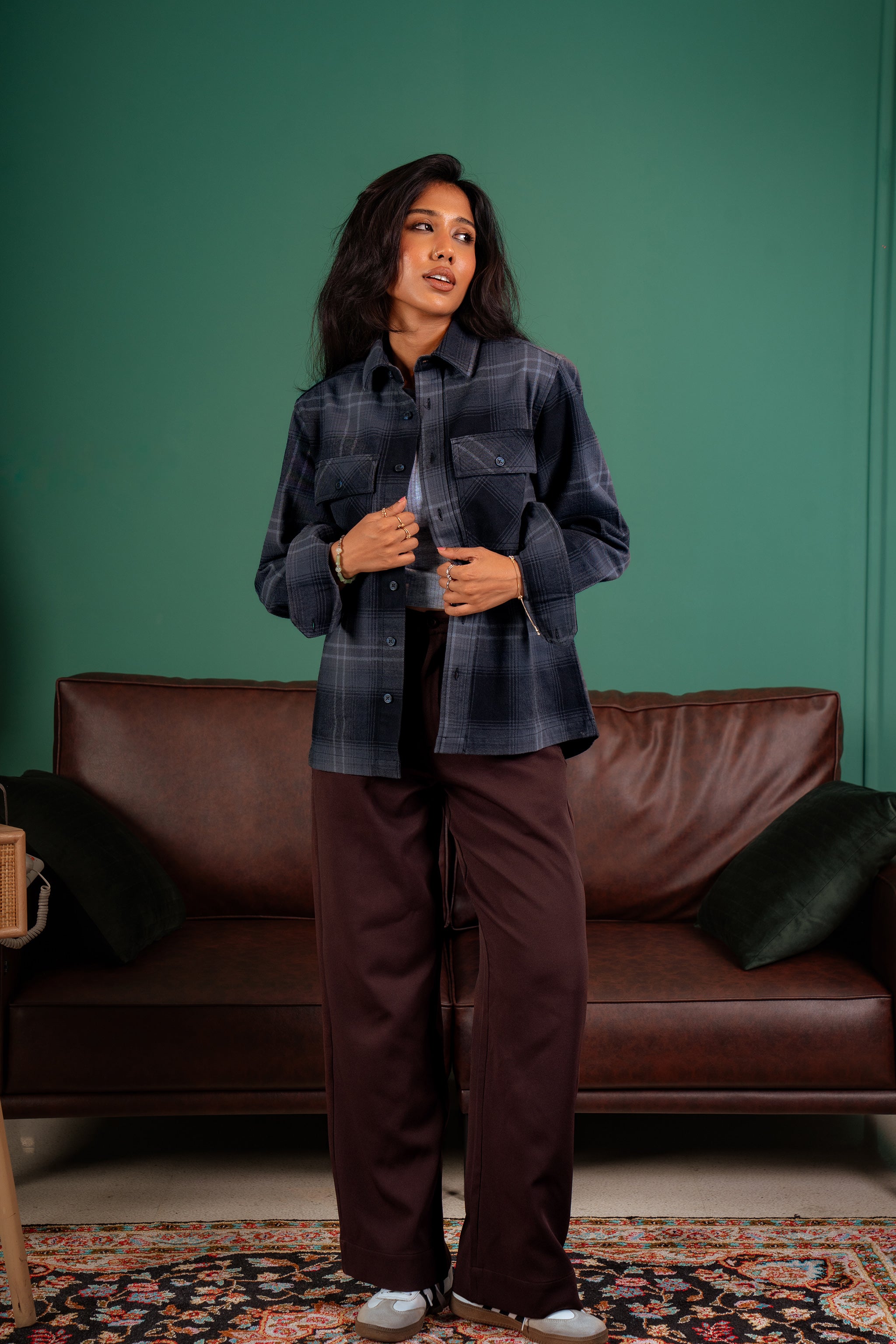 Flannel Overshirt - Black - Dual Pocket - Unisex