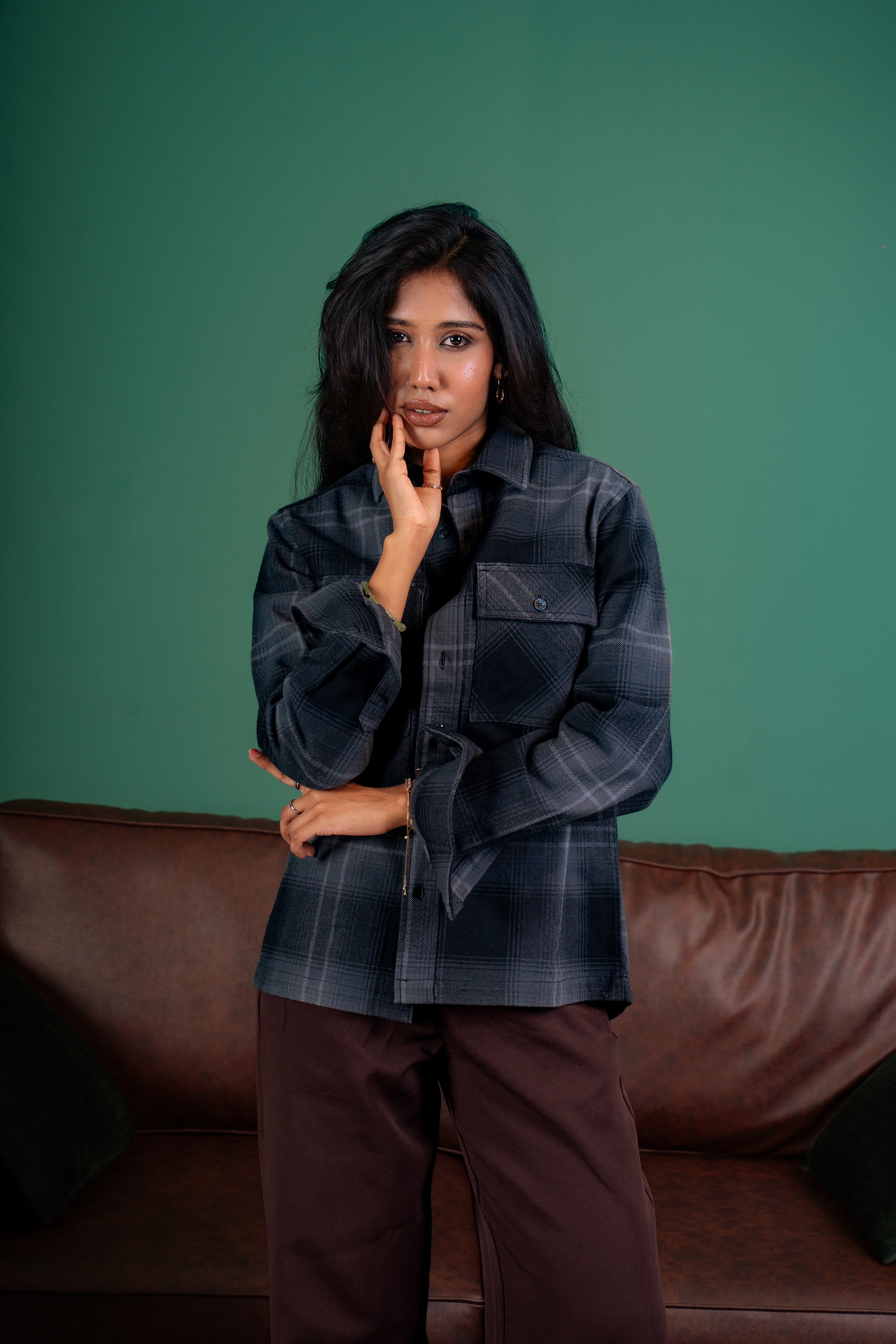 Flannel Overshirt - Black - Dual Pocket - Unisex