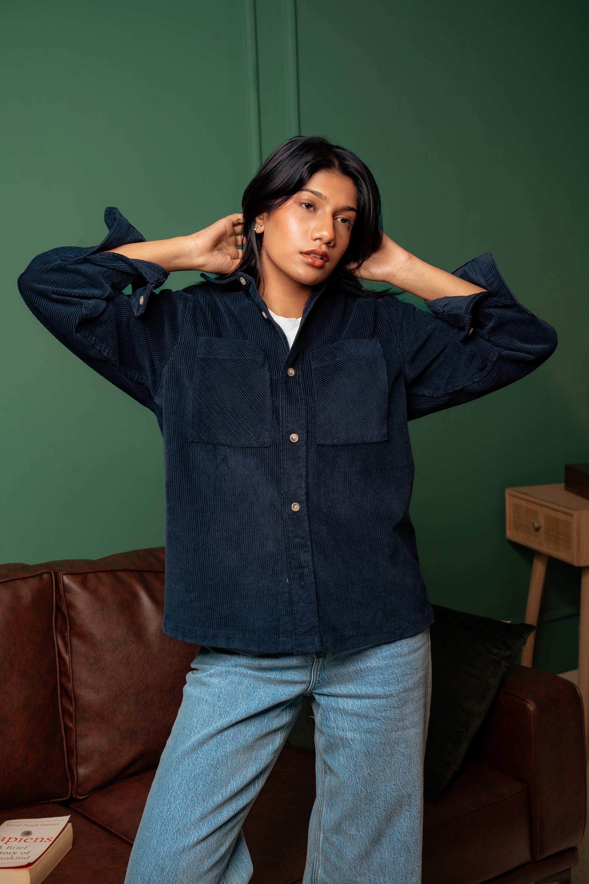 Corduroy Overshirt - Navy - Dual Pocket - Unisex