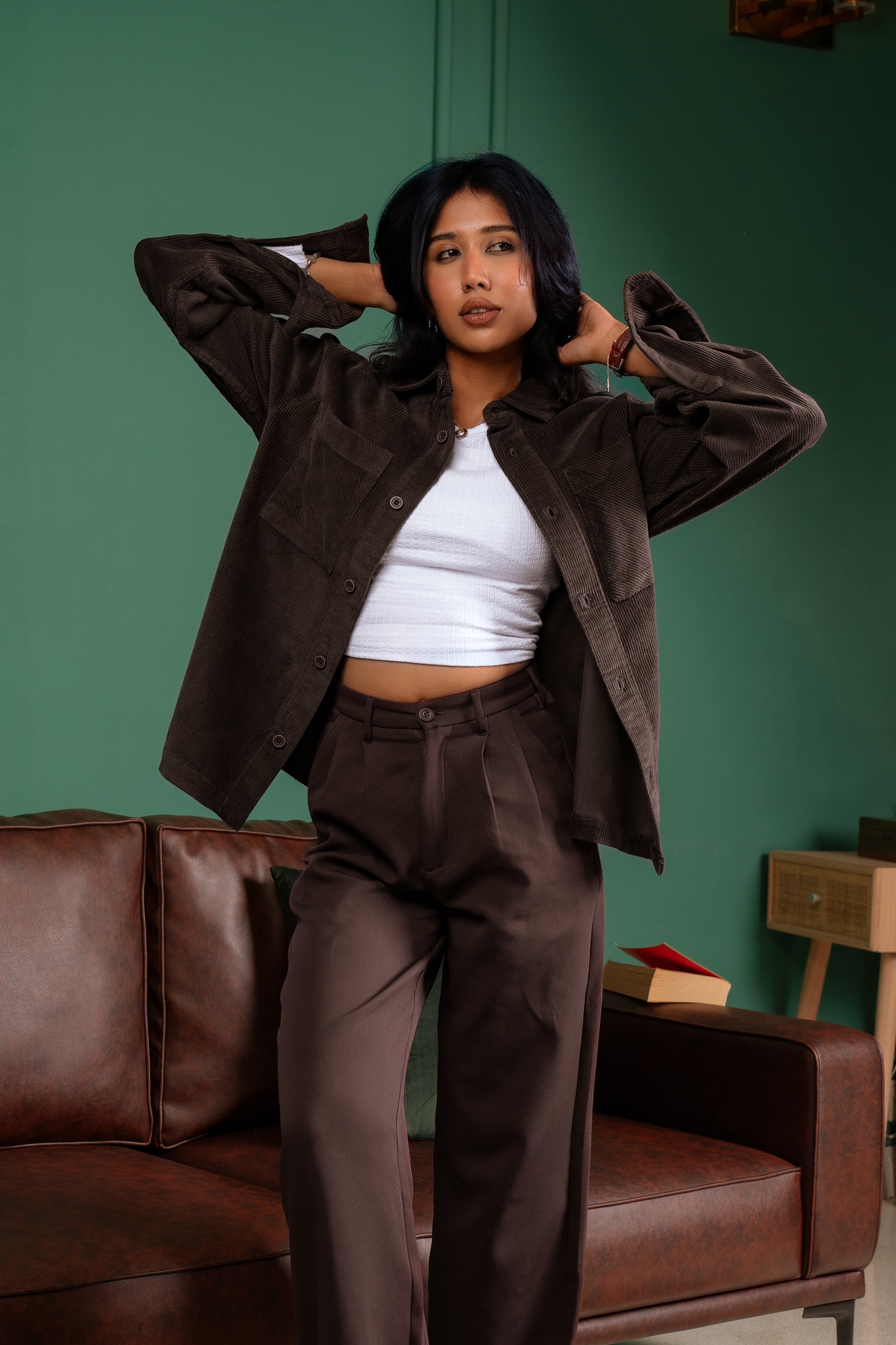 Corduroy Overshirt - Dark Brown - Dual Pocket - Unisex