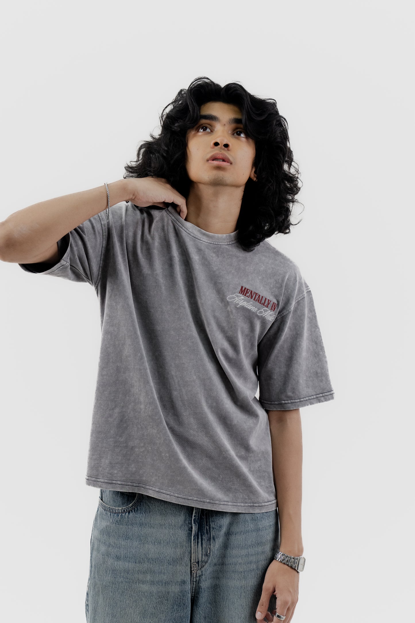 Airplane Mode - Light Grey Acid Wash - Drop Shoulder T-Shirt for Men