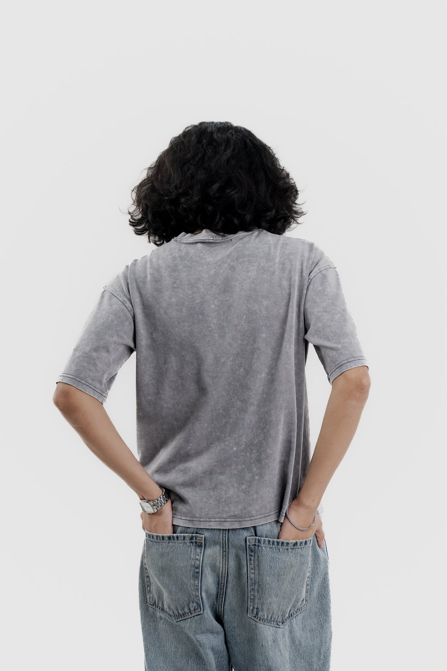 Airplane Mode - Light Grey Acid Wash - Drop Shoulder T-Shirt for Men