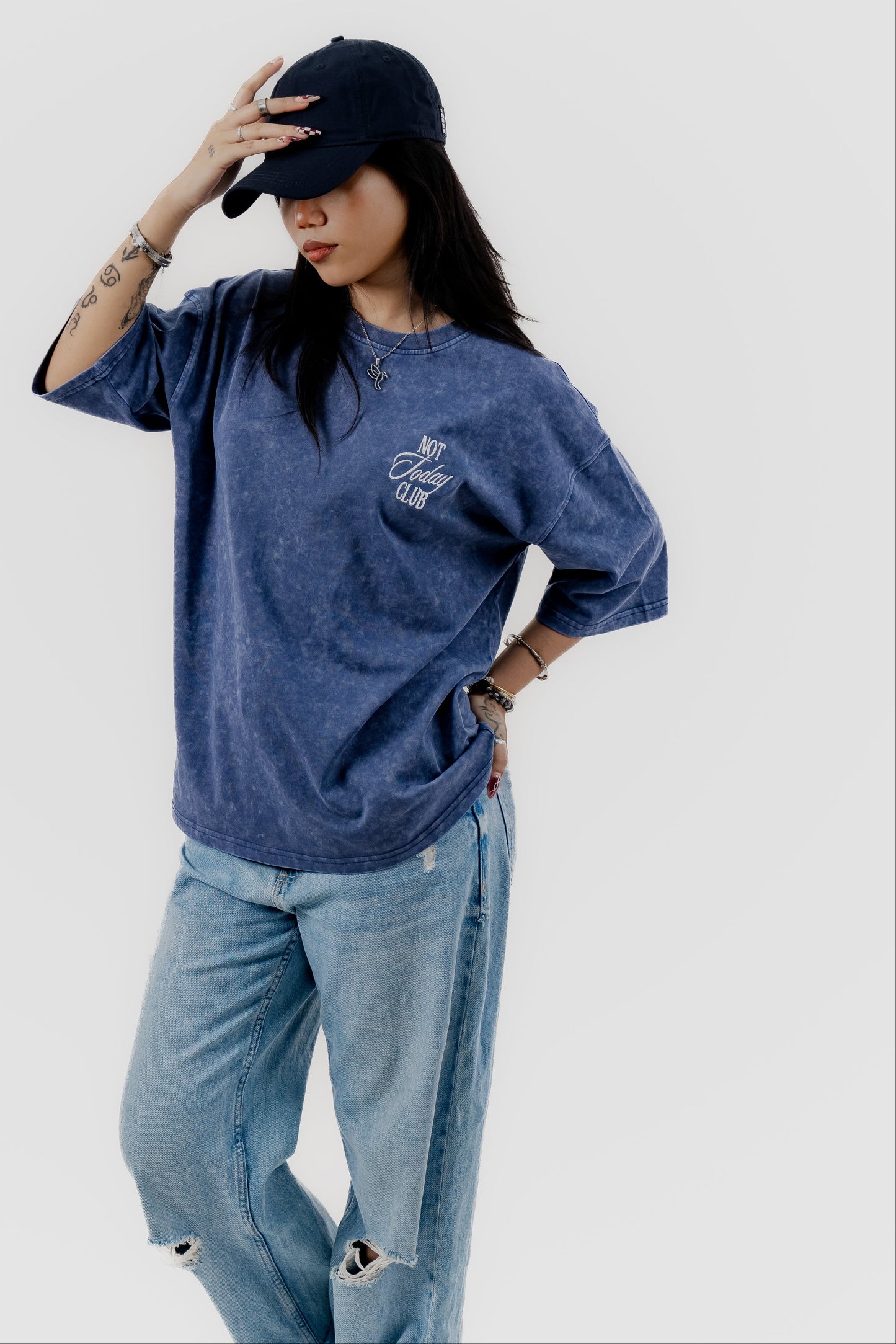 Not Today Club - Blue Acid Wash - Drop Shoulder T-Shirt - Unisex