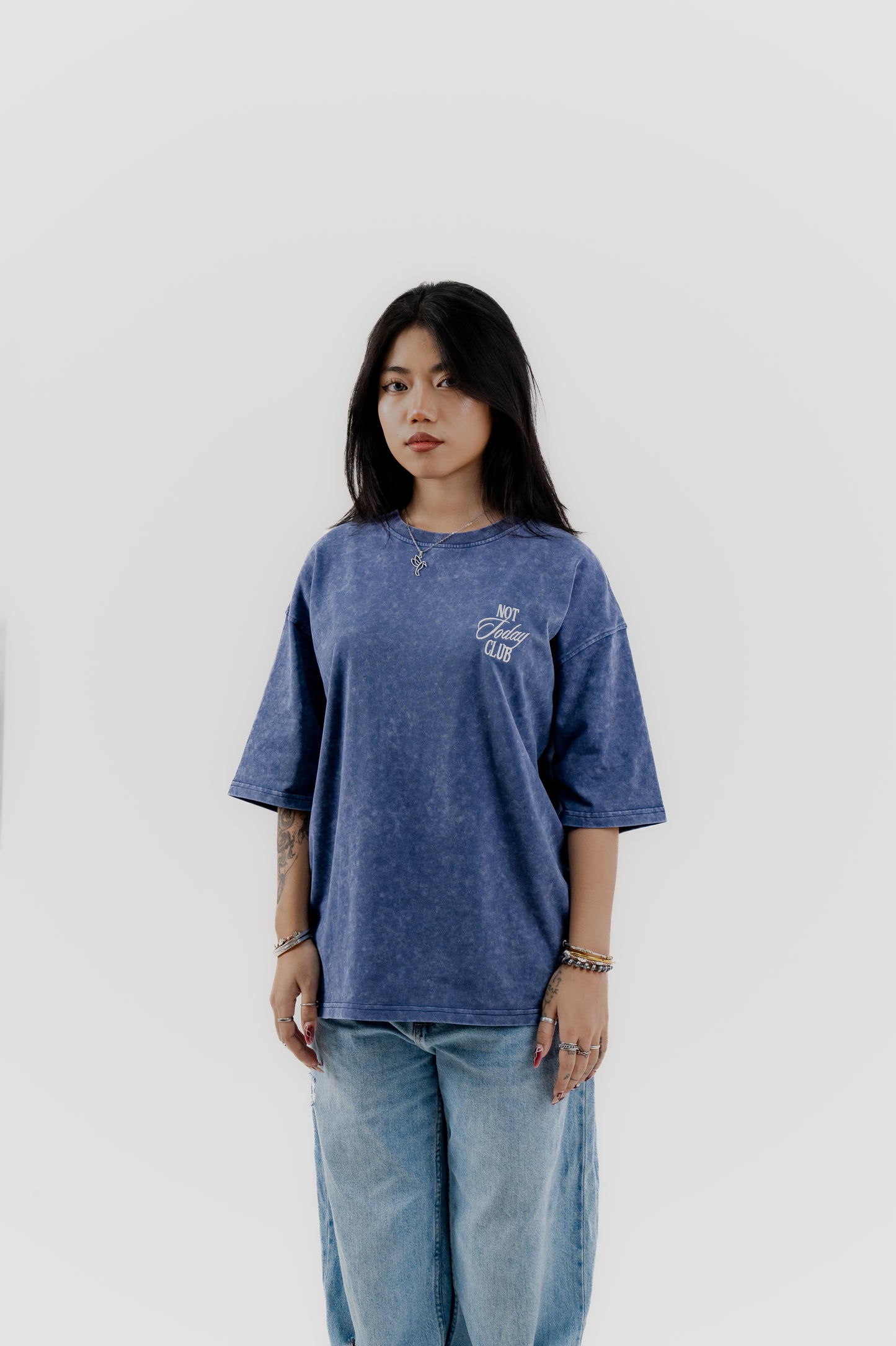 Not Today Club - Blue Acid Wash - Drop Shoulder T-Shirt - Unisex