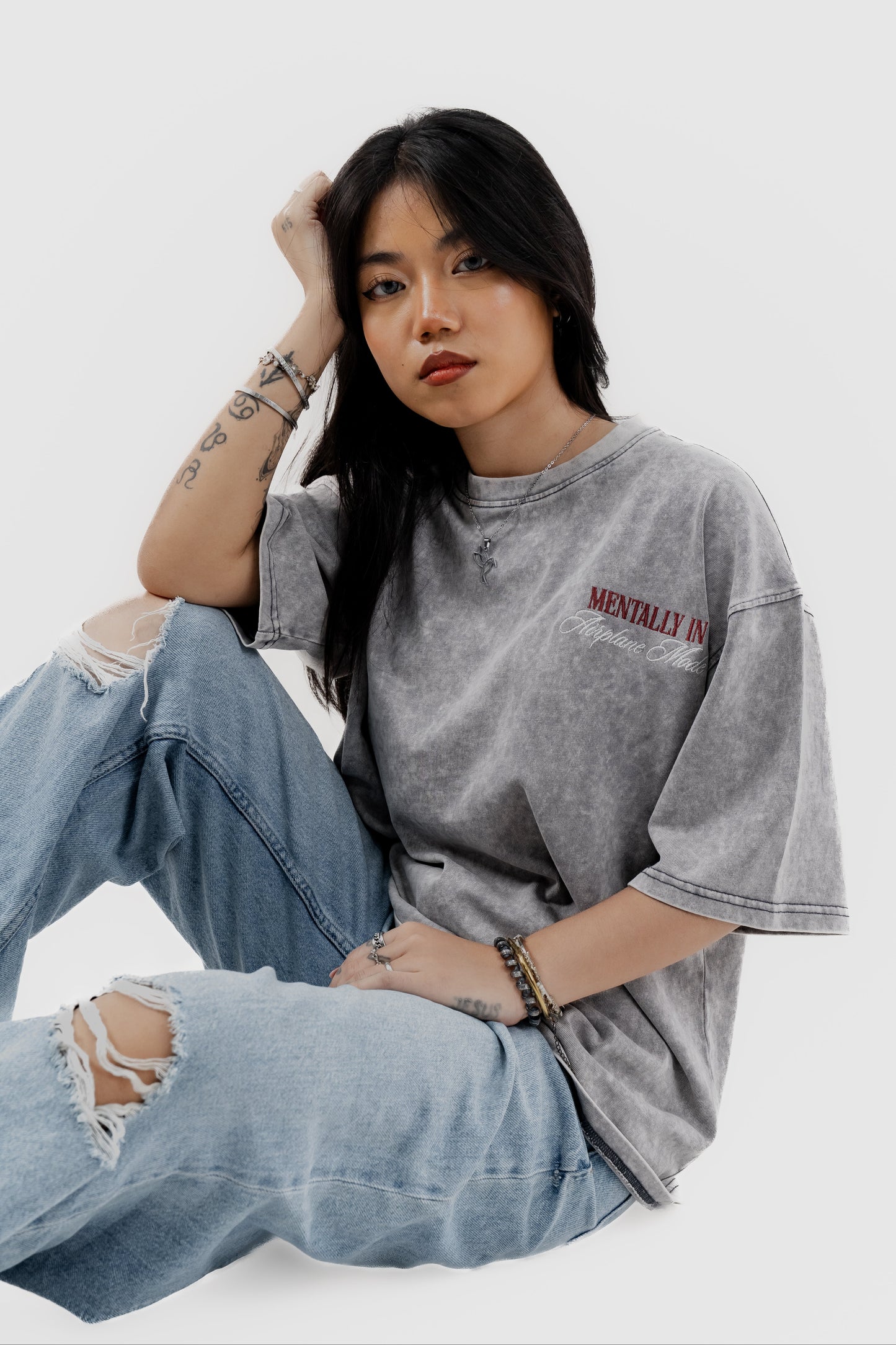 Airplane Mode - Light Grey Acid Wash - Drop Shoulder T-Shirt - Unisex