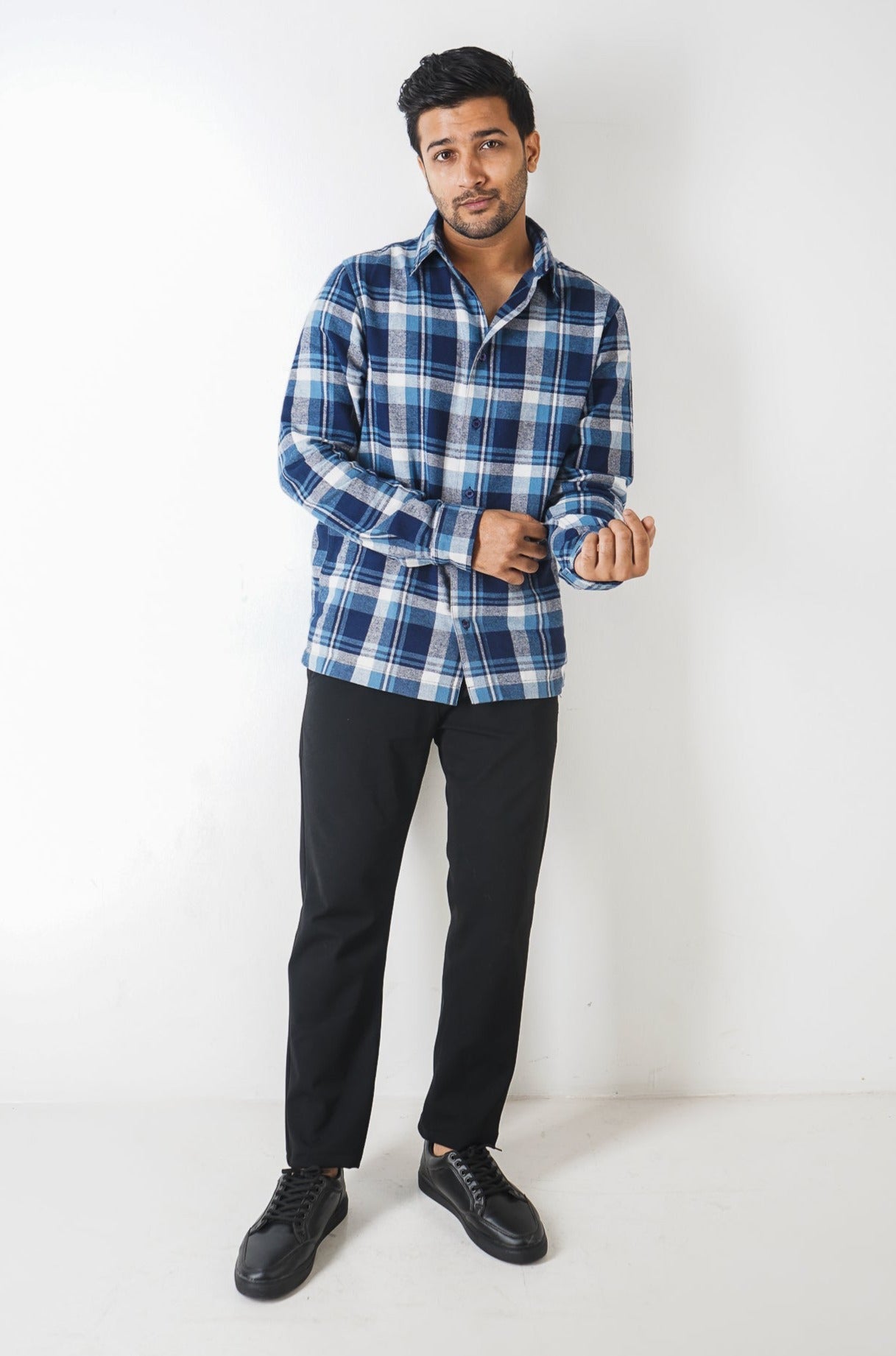 Flannel Shirt for Men - White & Blue