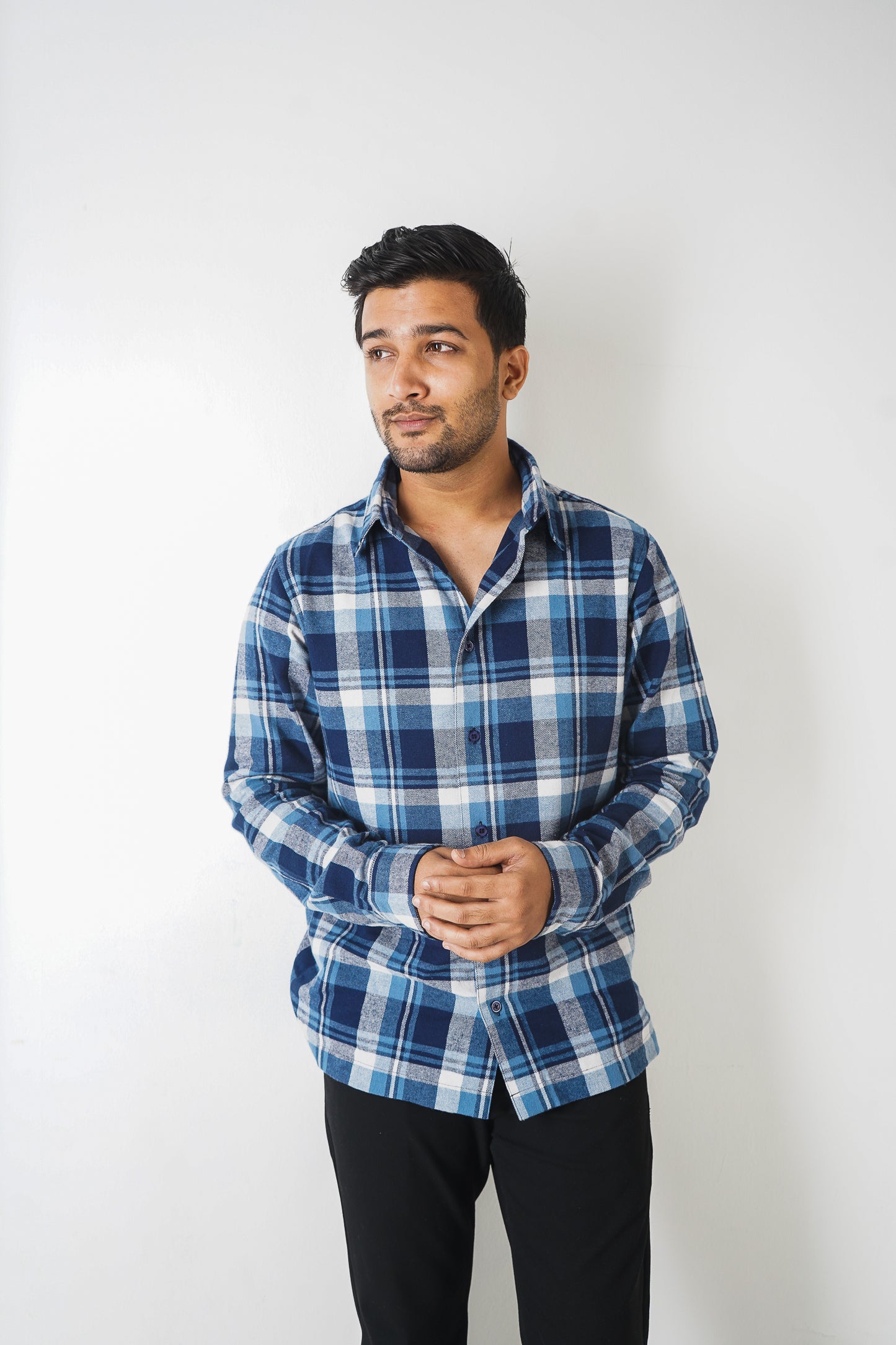 Flannel Shirt for Men - White & Blue