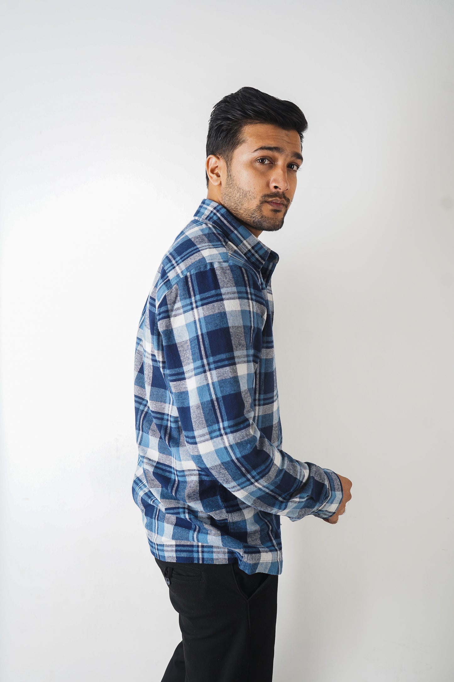 Flannel Shirt for Men - White & Blue