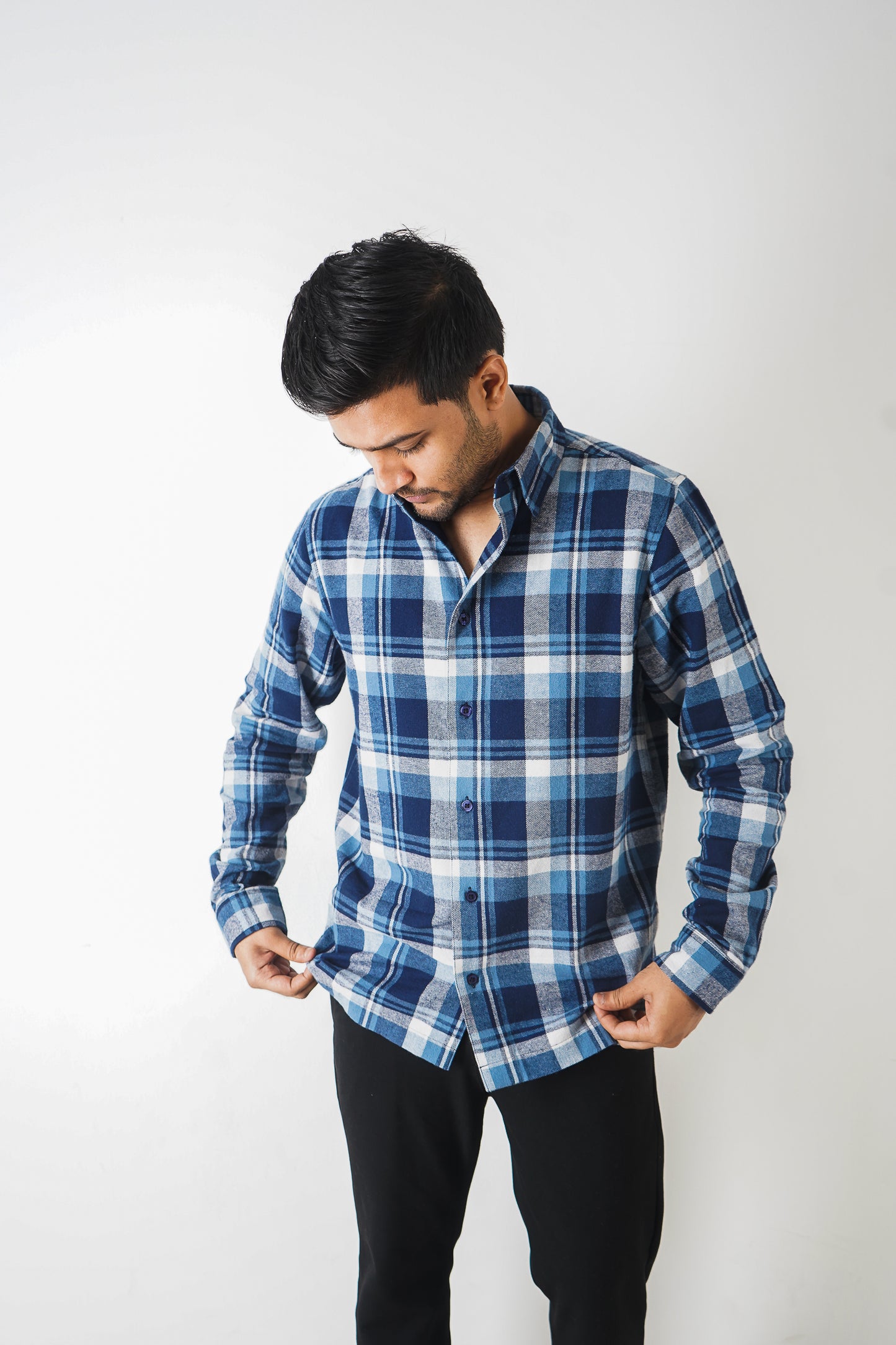 Flannel Shirt for Men - White & Blue