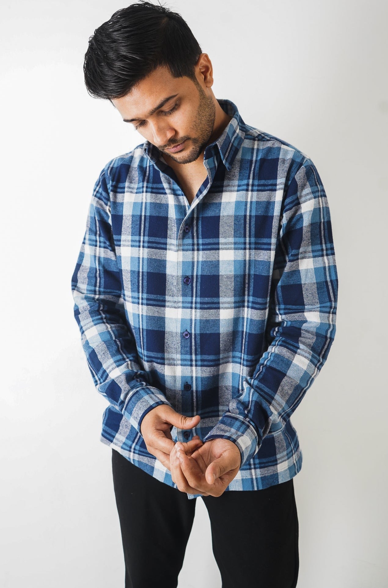 Flannel Shirt for Men - White & Blue