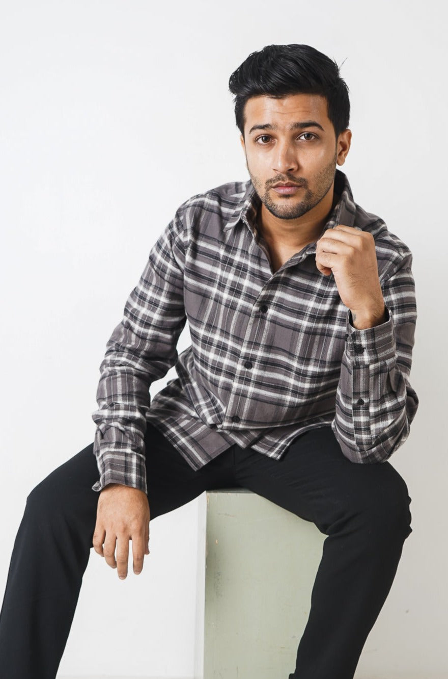 Flannel Shirt for Men - Dark Ash & Black White