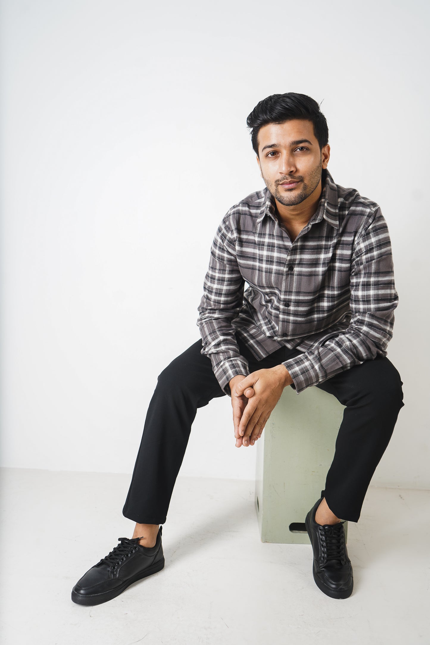 Flannel Shirt for Men - Dark Ash & Black White