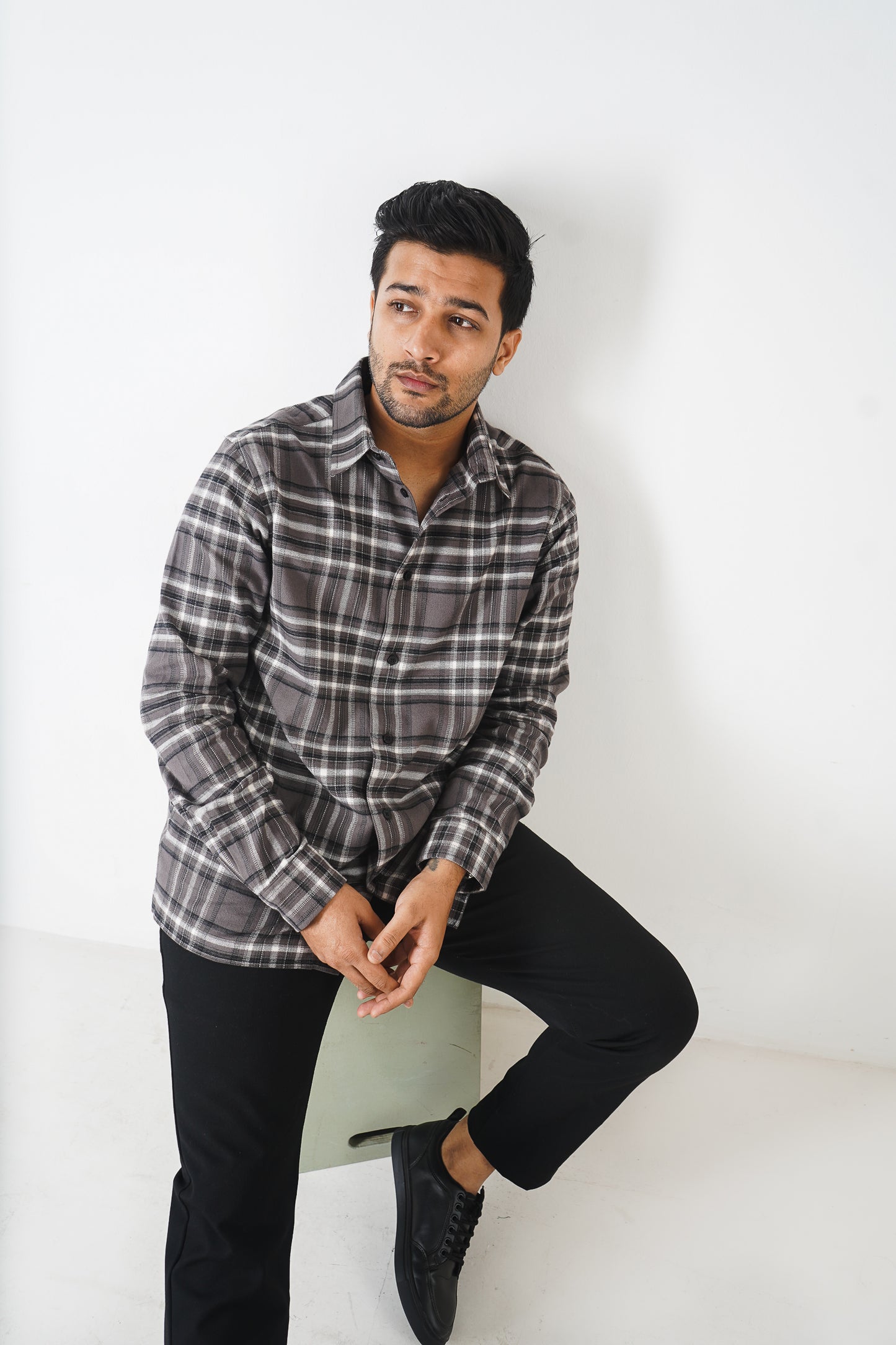 Flannel Shirt for Men - Dark Ash & Black White