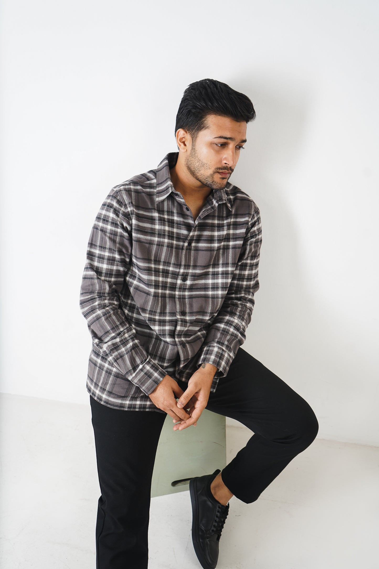 Flannel Shirt for Men - Dark Ash & Black White