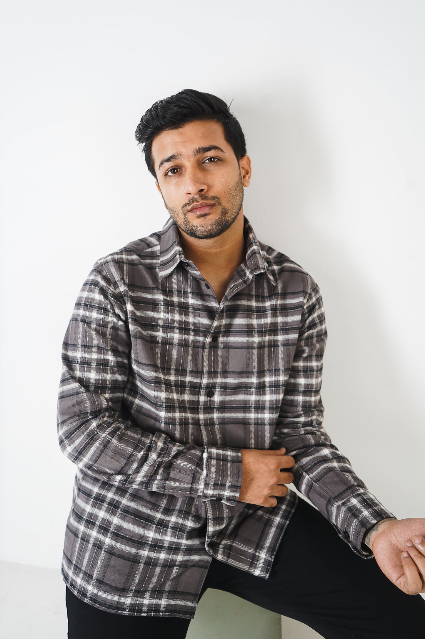 Flannel Shirt for Men - Dark Ash & Black White
