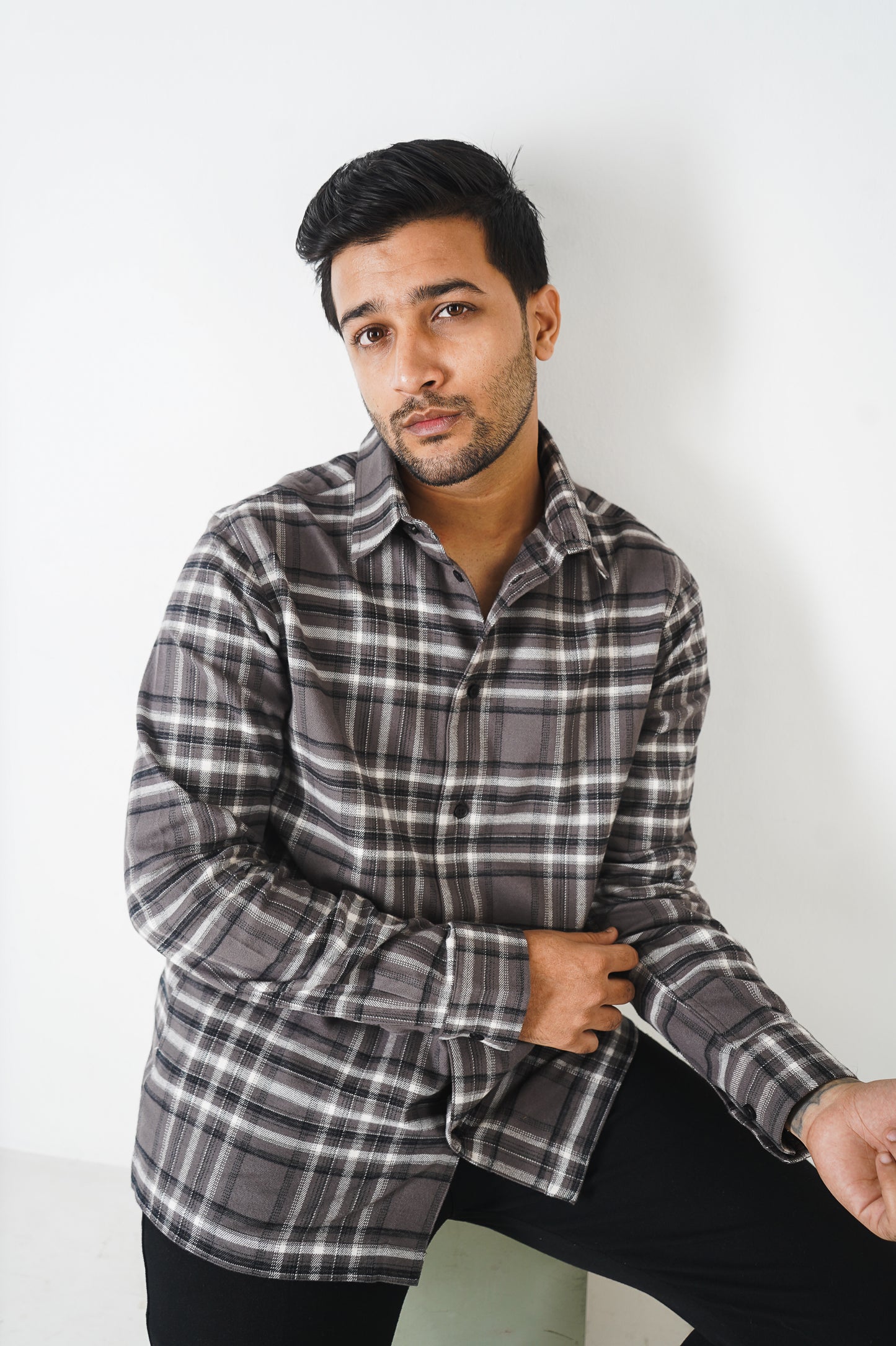 Flannel Shirt for Men - Dark Ash & Black White