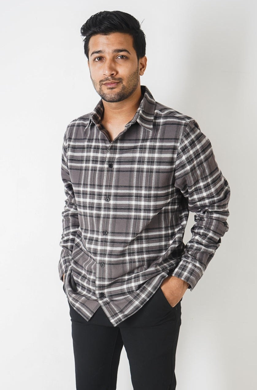 Flannel Shirt for Men - Dark Ash & Black White
