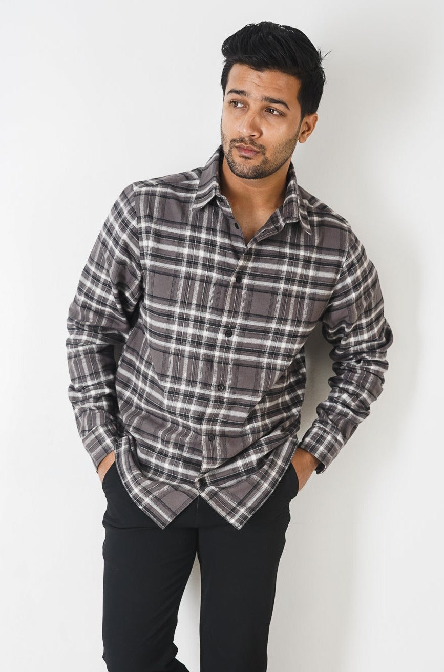 Flannel Shirt for Men - Dark Ash & Black White