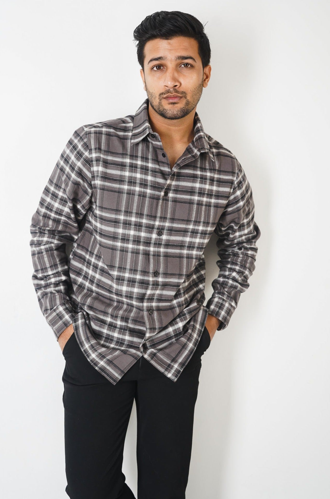 Flannel Shirt for Men - Dark Ash & Black White