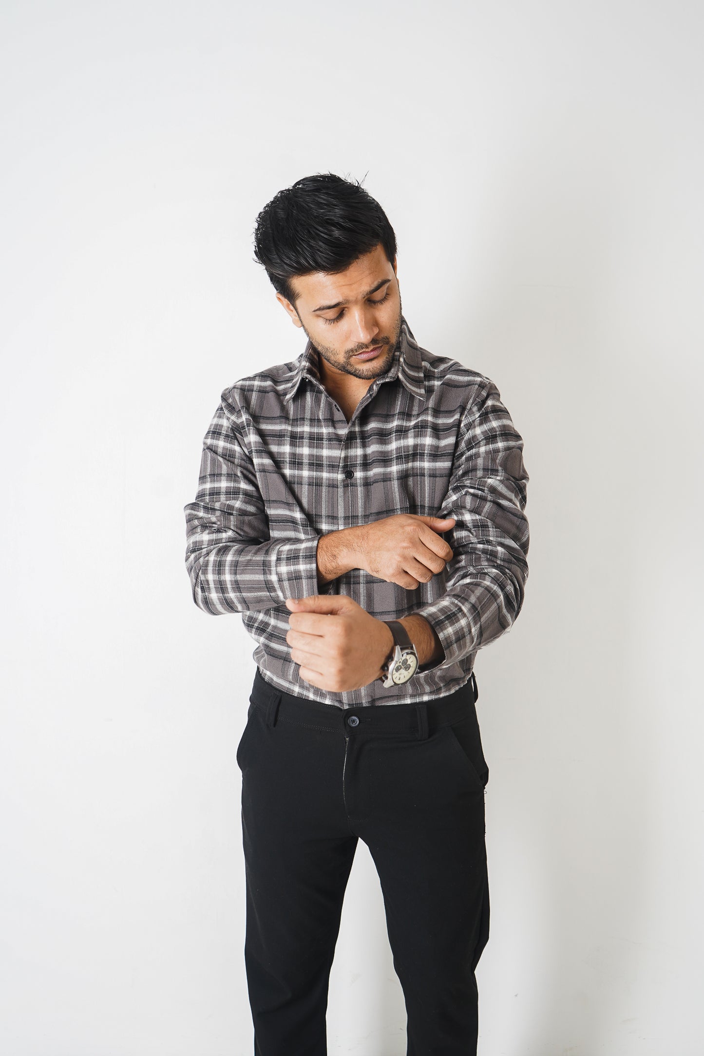 Flannel Shirt for Men - Dark Ash & Black White