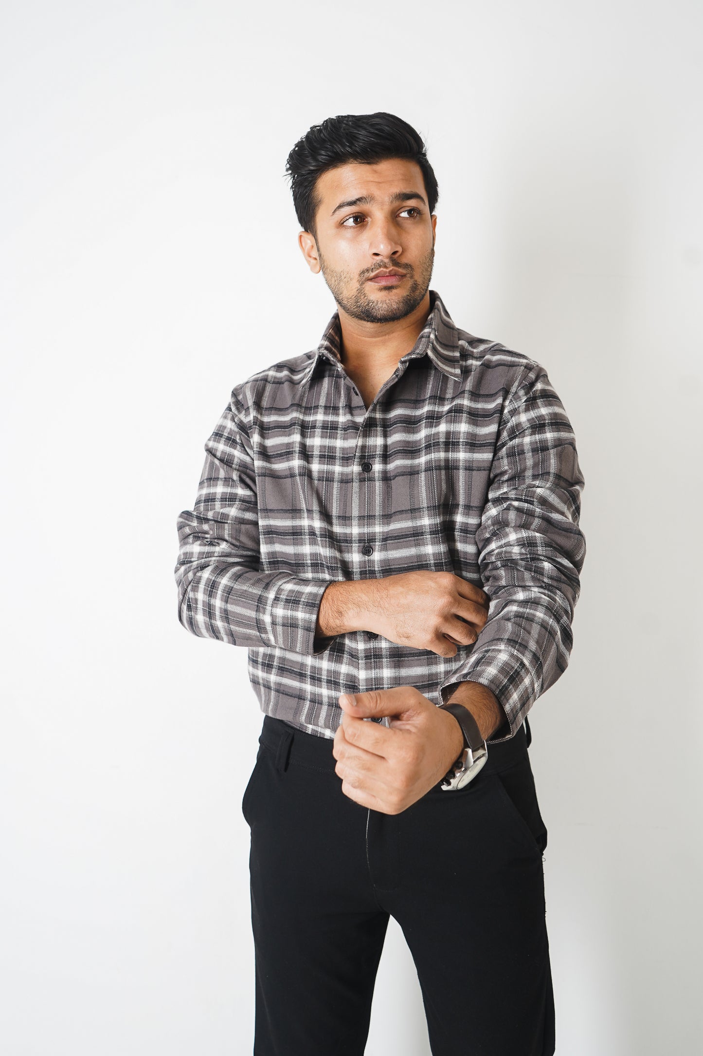 Flannel Shirt for Men - Dark Ash & Black White