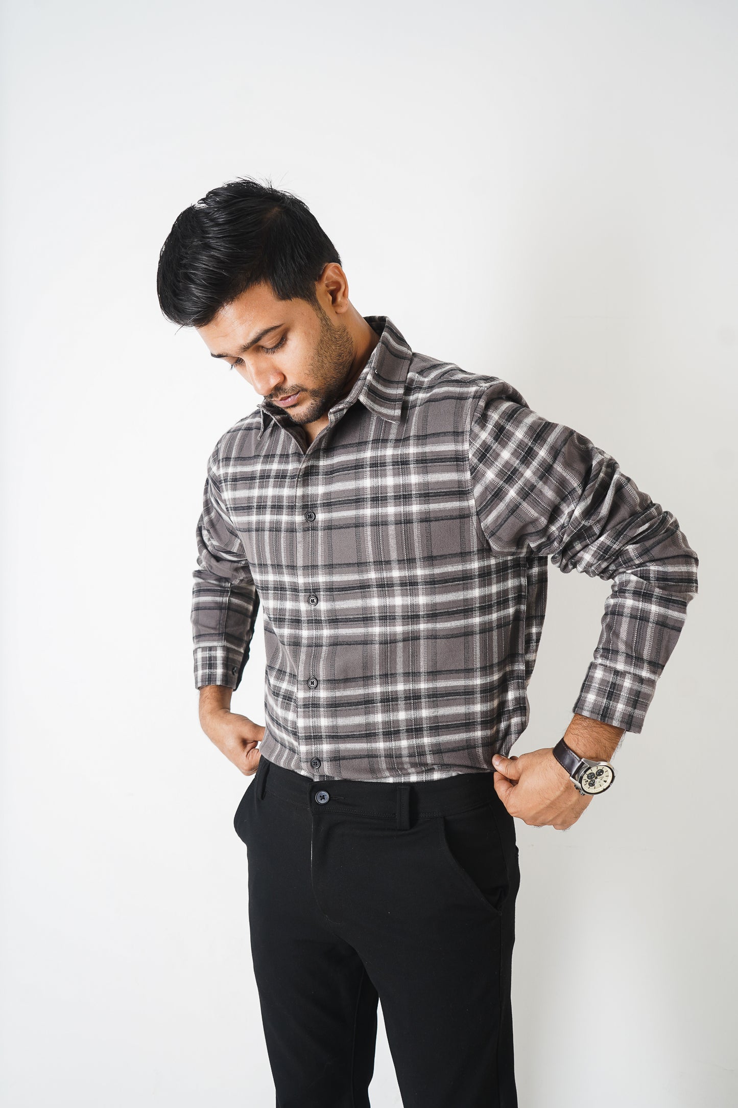 Flannel Shirt for Men - Dark Ash & Black White