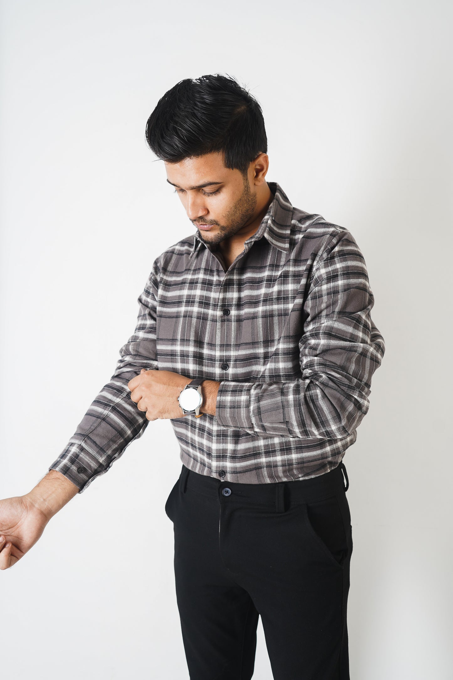 Flannel Shirt for Men - Dark Ash & Black White