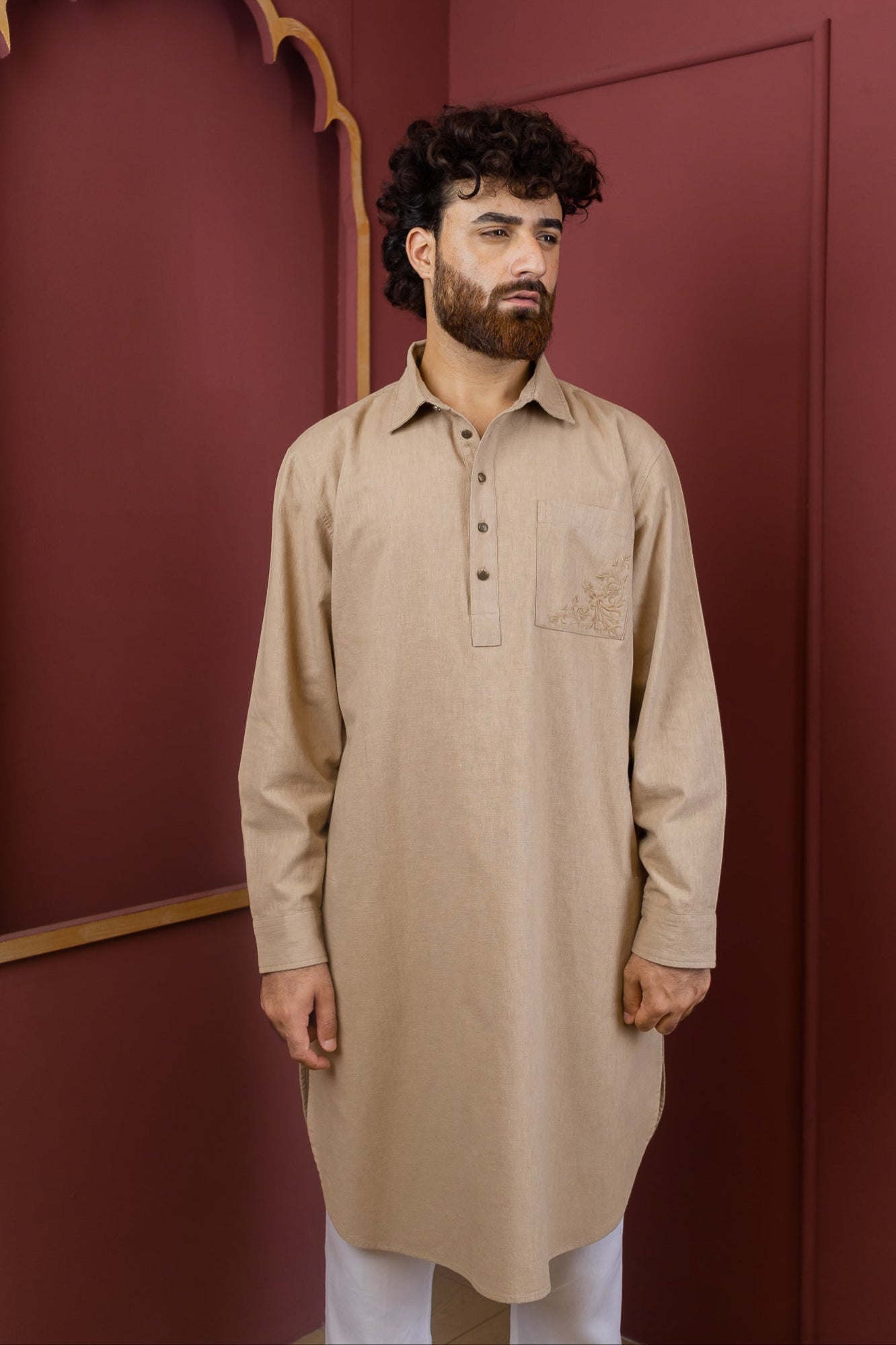 Areez - Warm Sand Embroidered Kabli