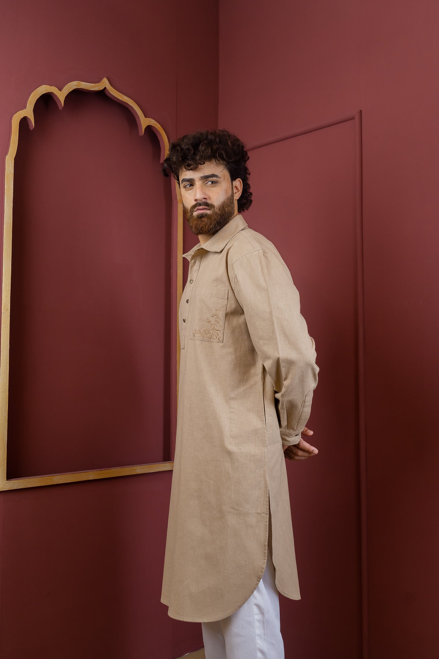 Areez - Warm Sand Embroidered Kabli