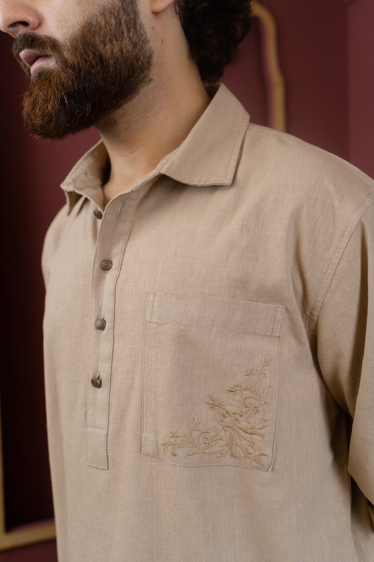 Areez - Warm Sand Embroidered Kabli