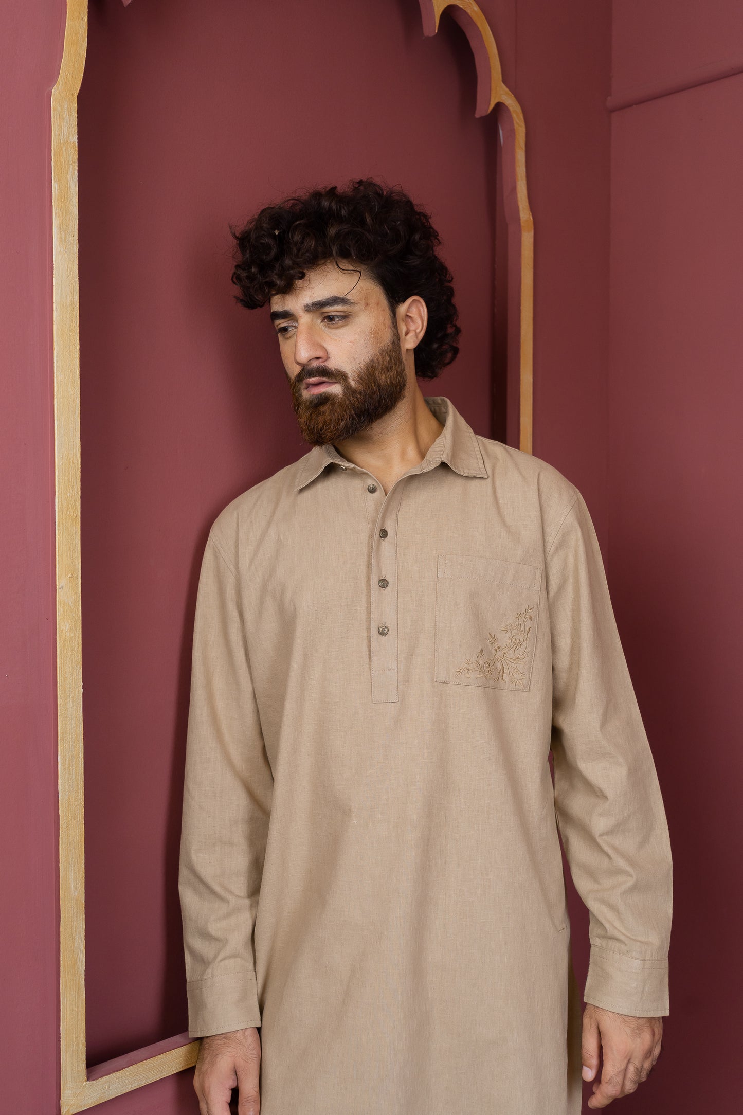 Areez - Warm Sand Embroidered Kabli