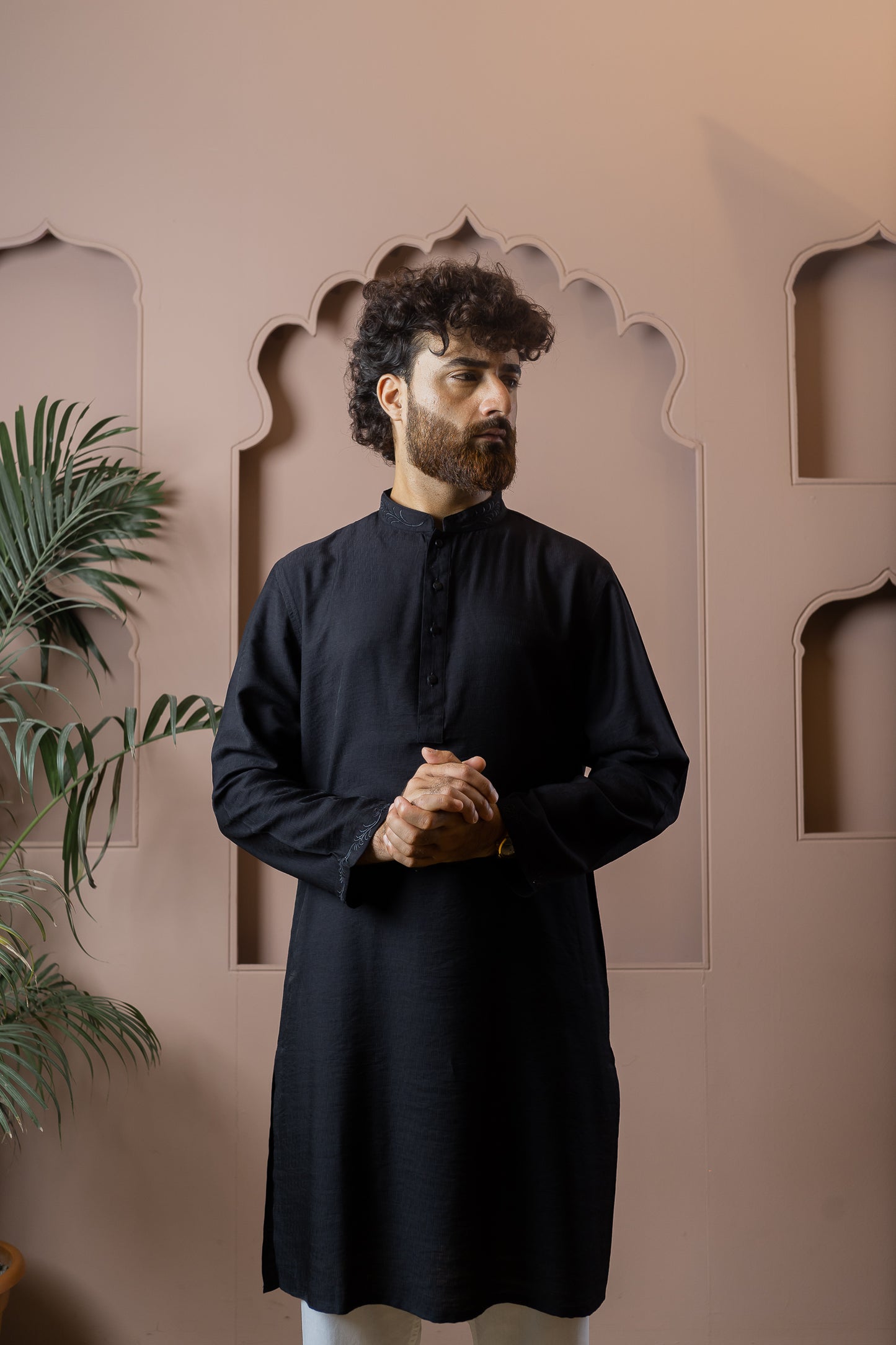PRE-ORDER - Gurbaz - Midnight Black Embroidered Panjabi
