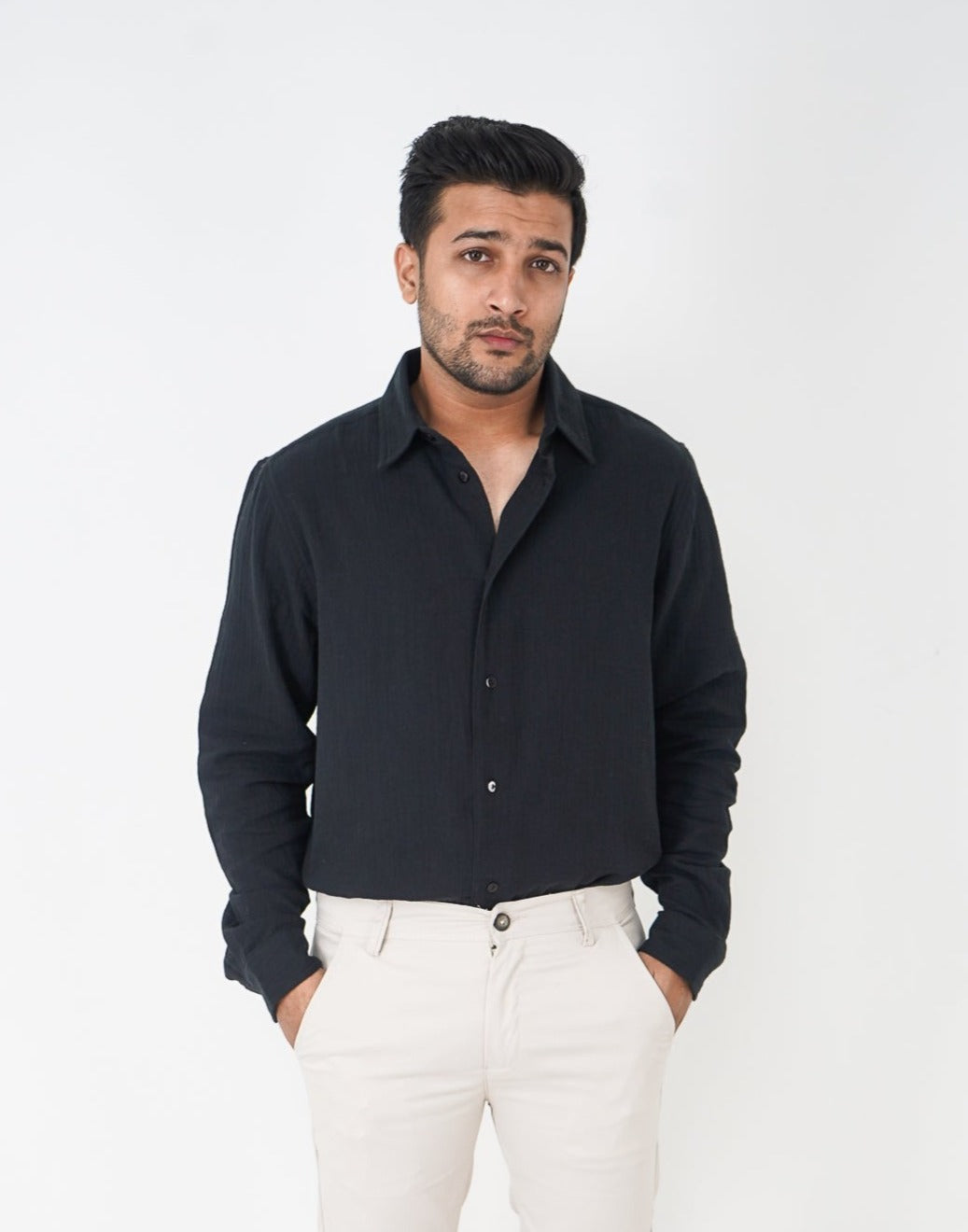 Waffle Shirt for Men - Black