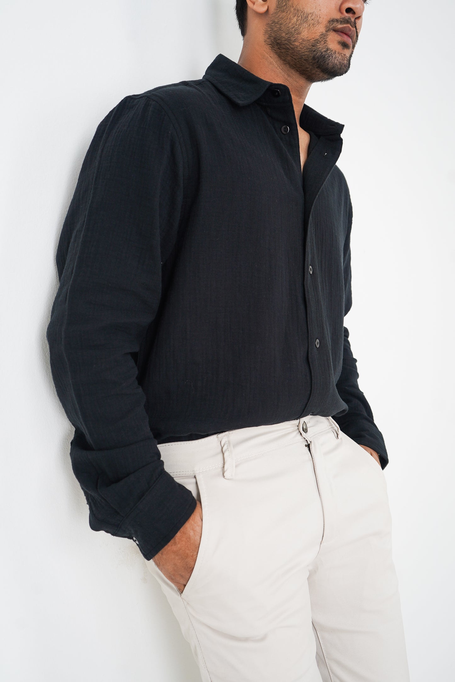 Waffle Shirt for Men - Black