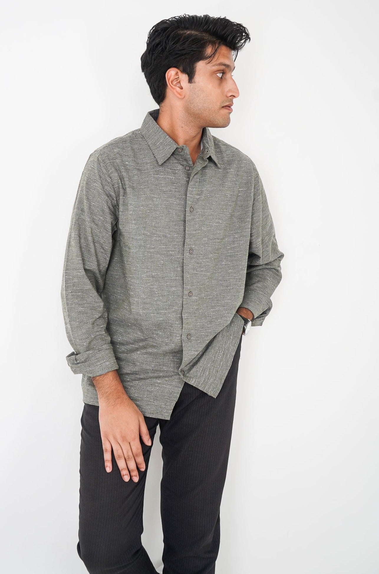 Linen Shirt for Men - Moss