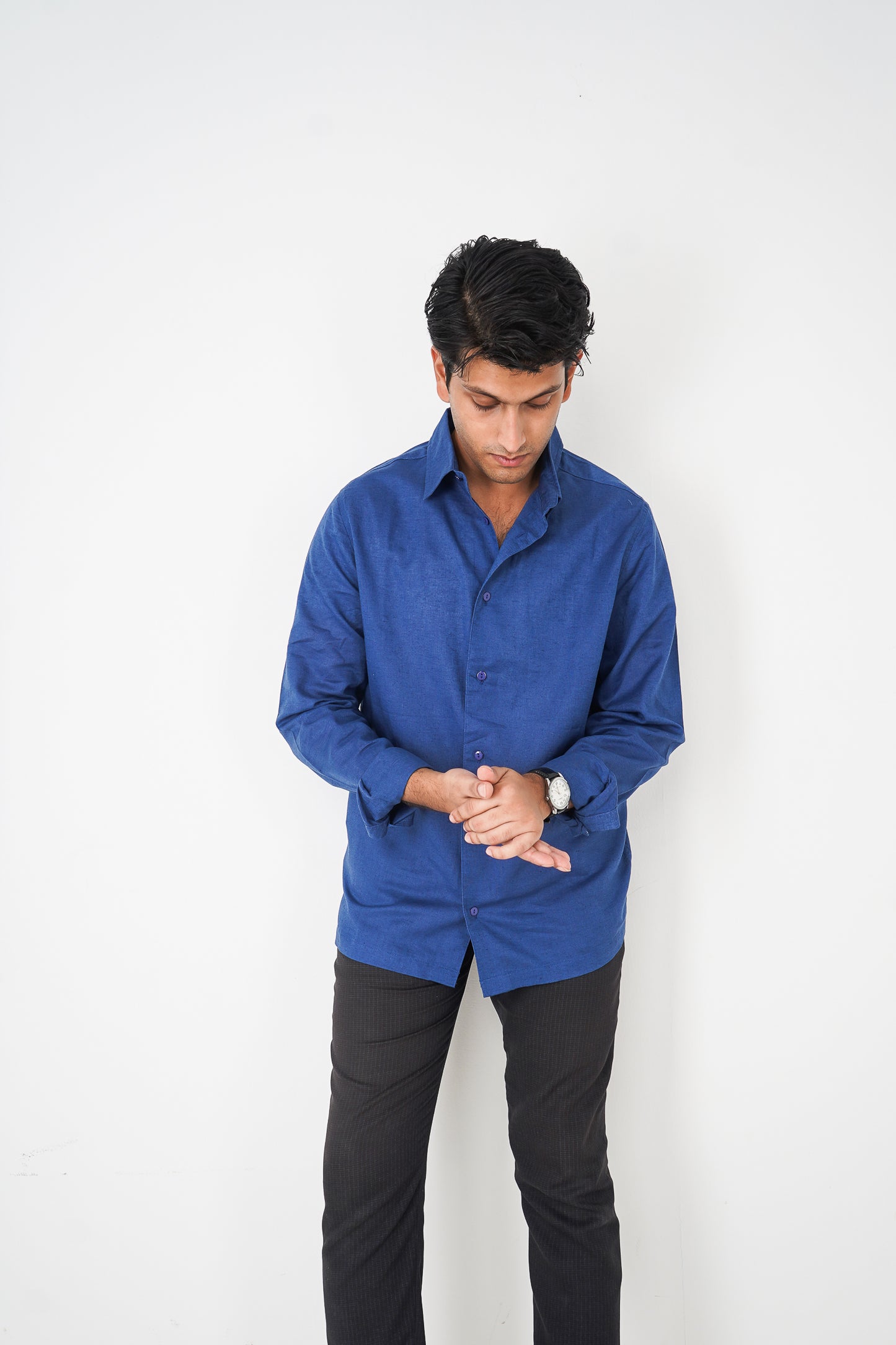 Linen Shirt for Men - Midnight Blue