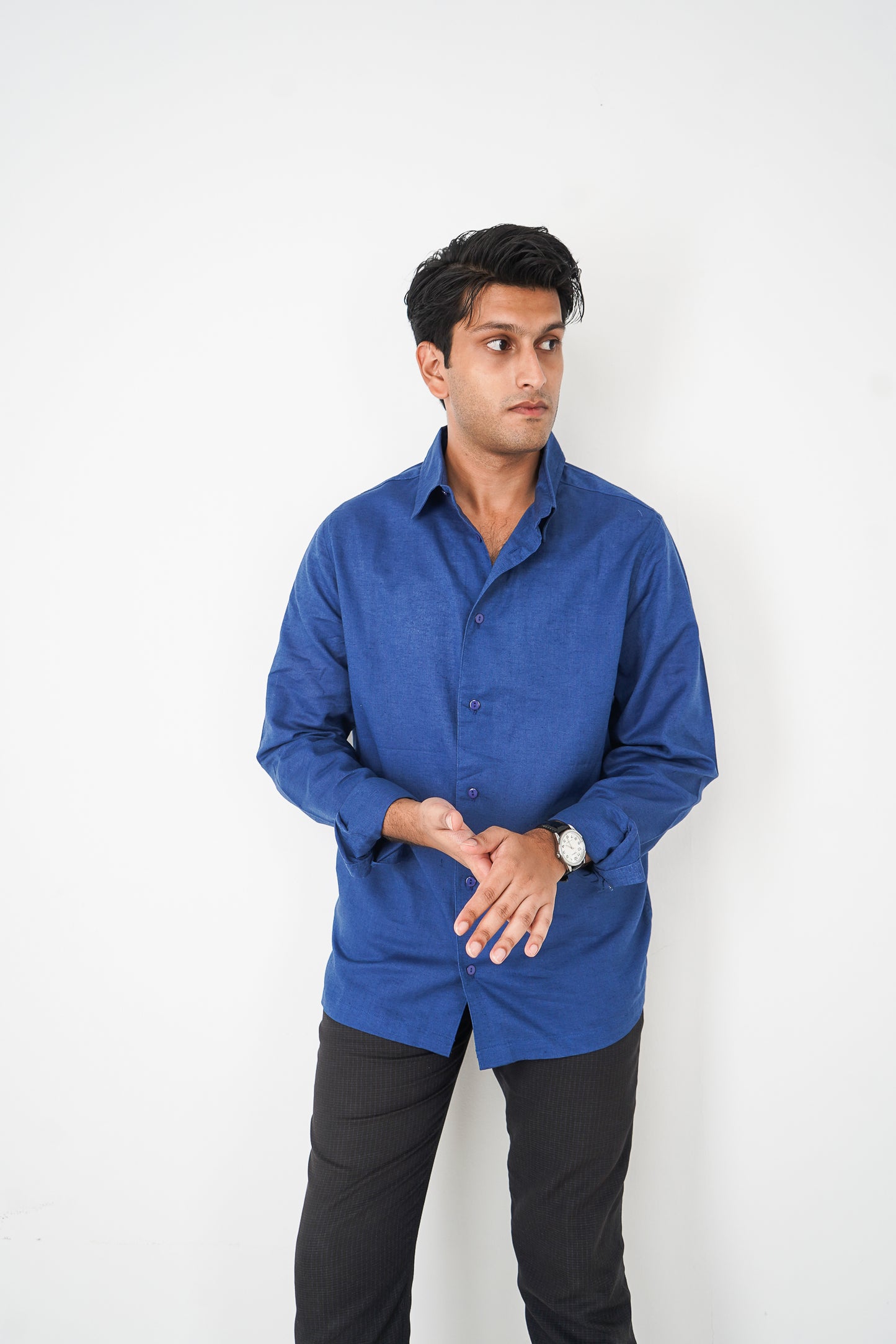 Linen Shirt for Men - Midnight Blue