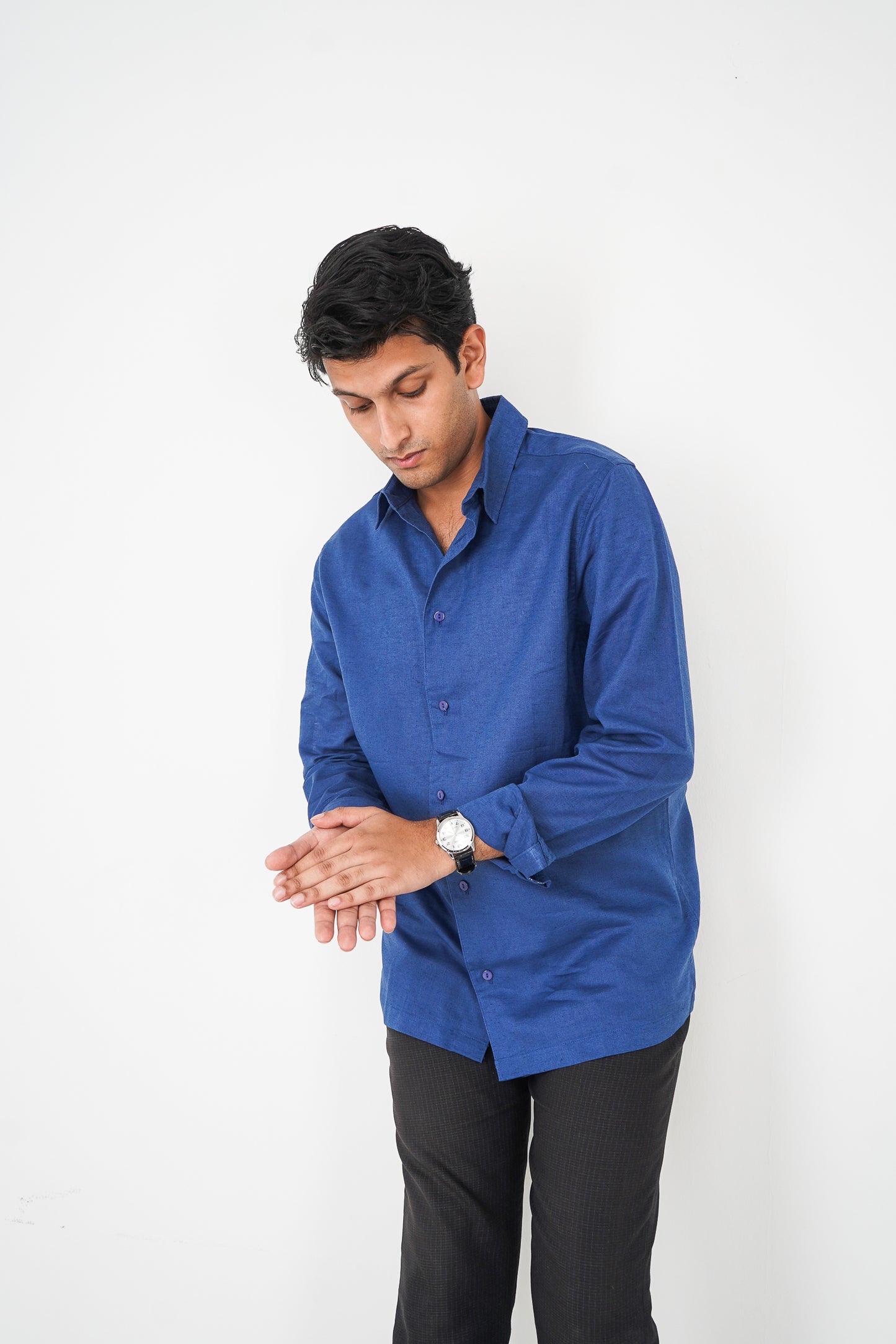 Linen Shirt for Men - Midnight Blue
