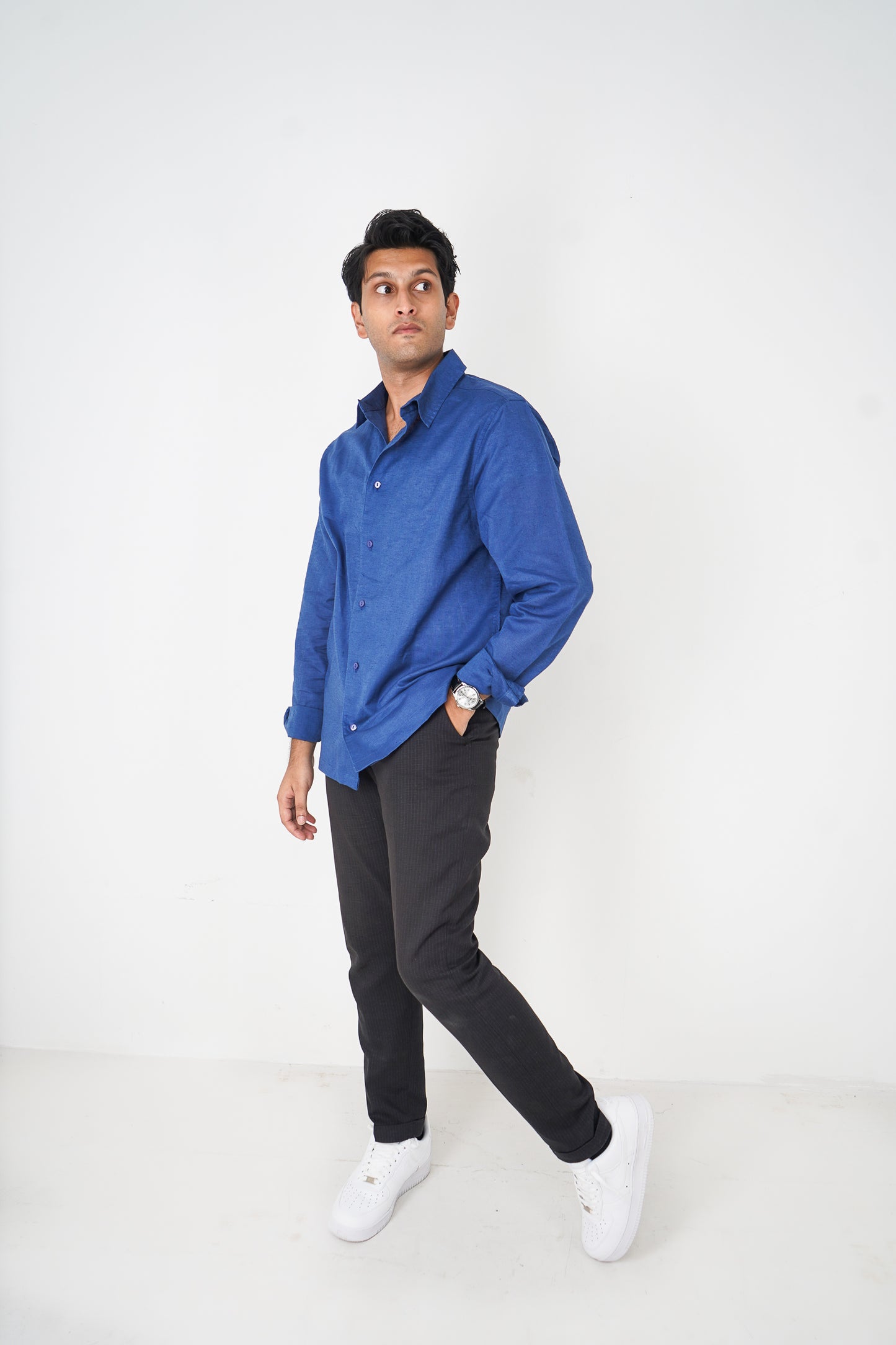 Linen Shirt for Men - Midnight Blue