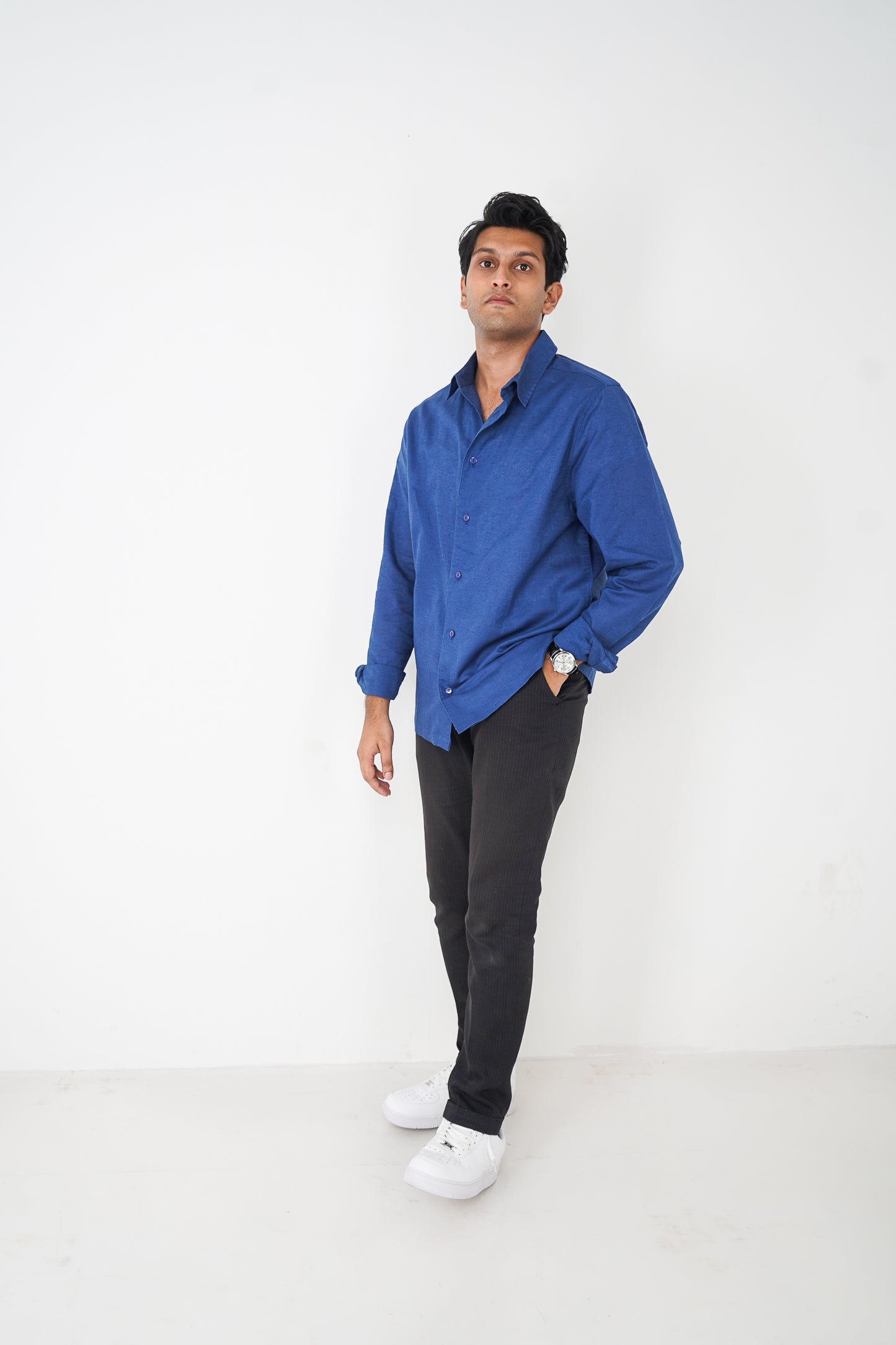Linen Shirt for Men - Midnight Blue