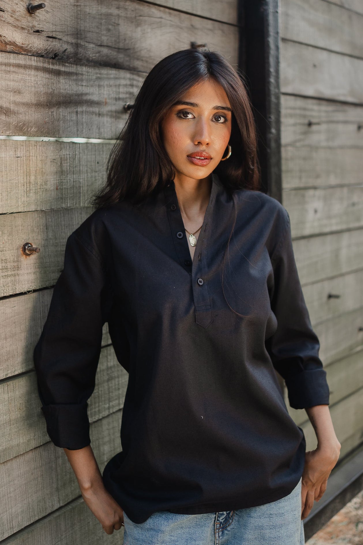 Oxford Henley - Katua - Unisex - Black