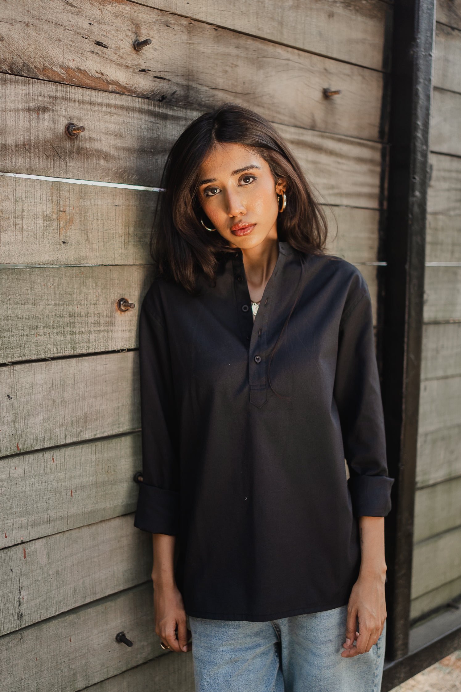 Oxford Henley - Katua - Unisex - Black