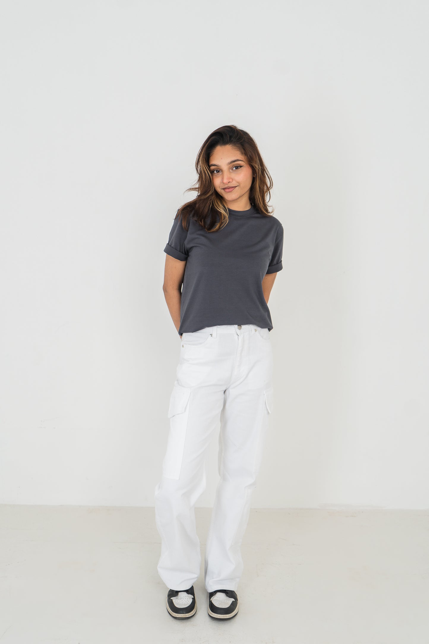 Straight Leg - Mid Rise - Cargo Pants - White