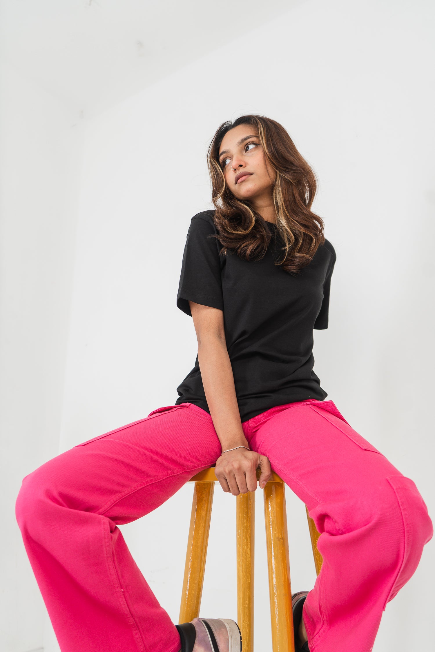 স্ট্রেইট লেগ - মিড রাইজ - কার্গো প্যান্ট - গোলাপী