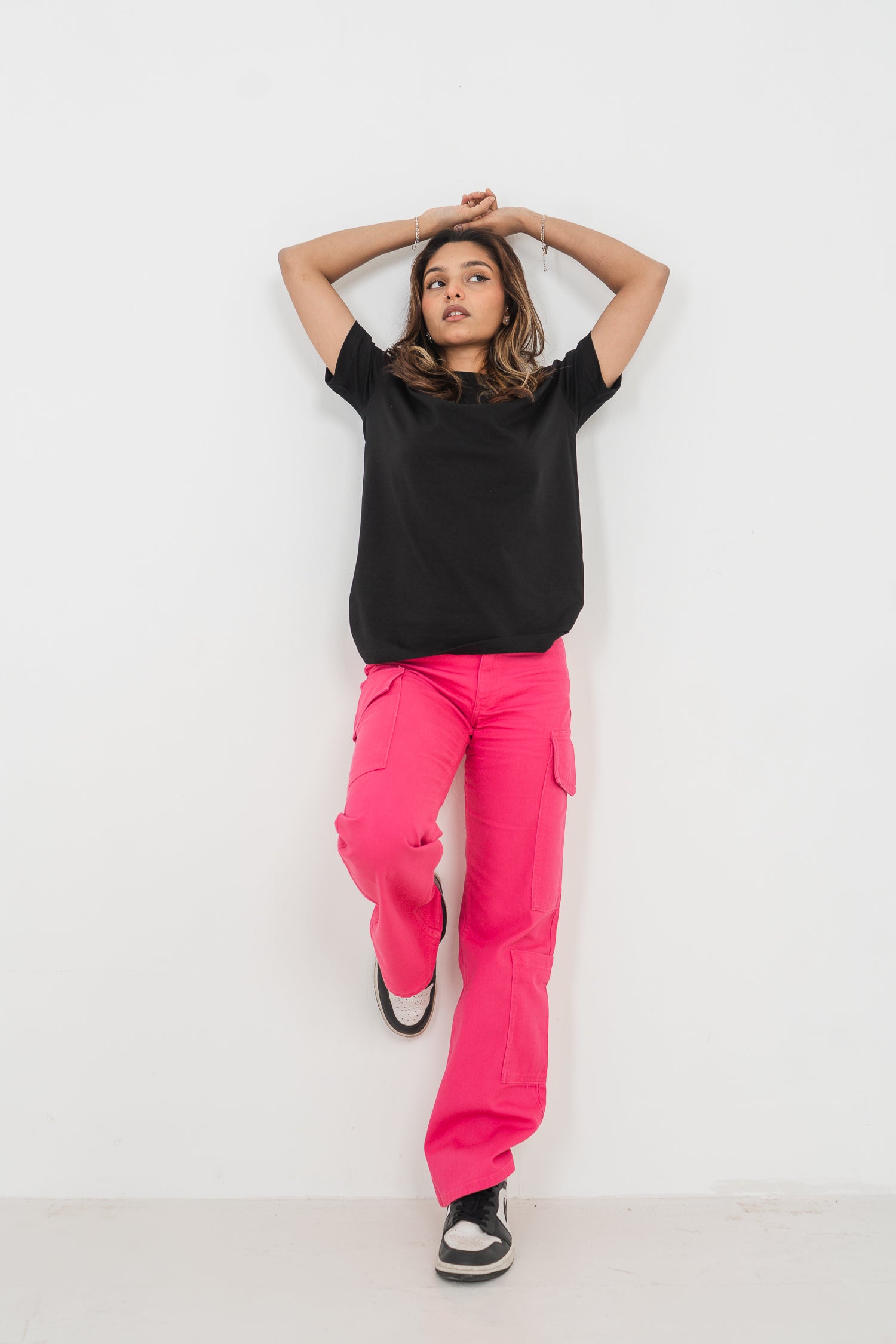 স্ট্রেইট লেগ - মিড রাইজ - কার্গো প্যান্ট - গোলাপী