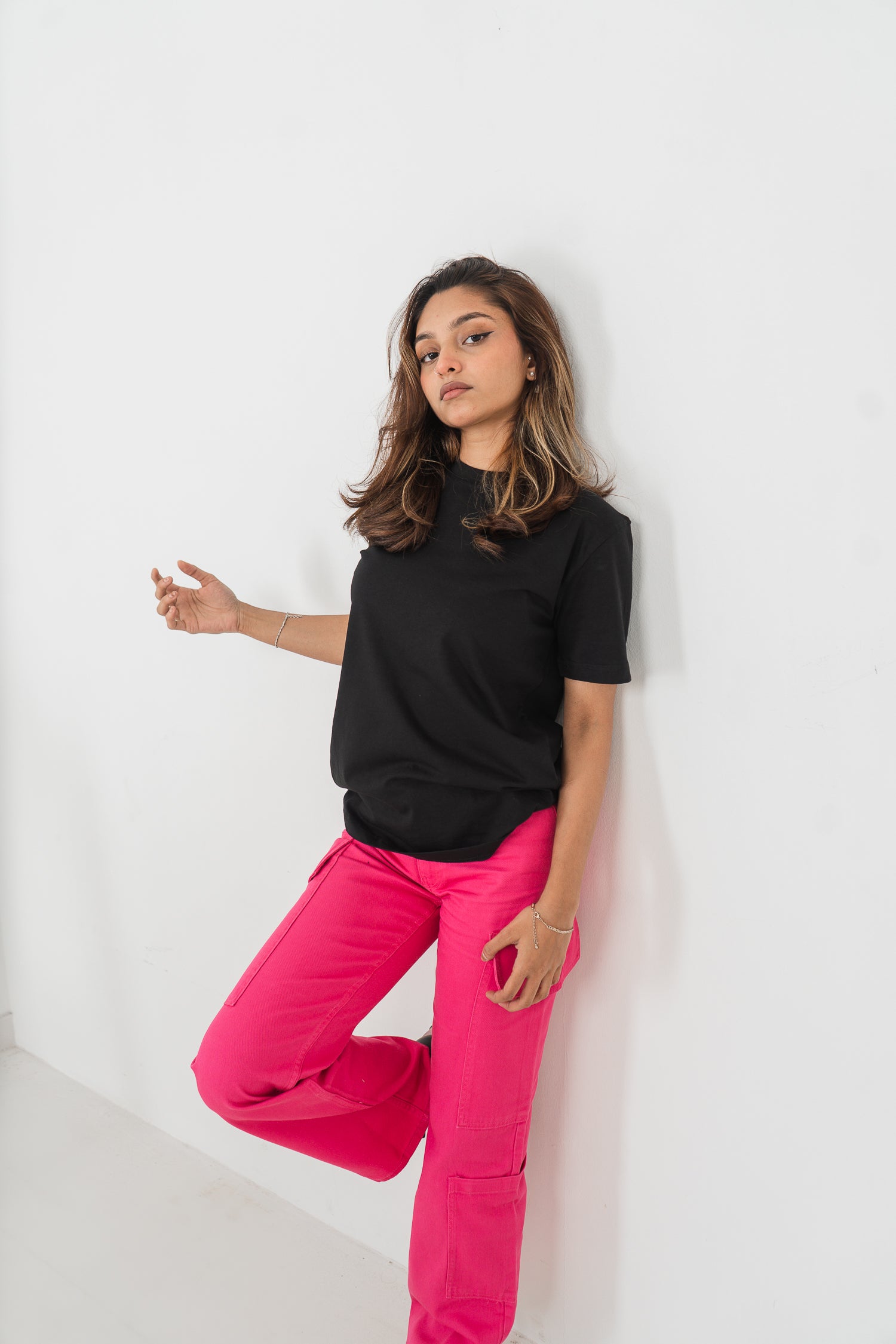 স্ট্রেইট লেগ - মিড রাইজ - কার্গো প্যান্ট - গোলাপী