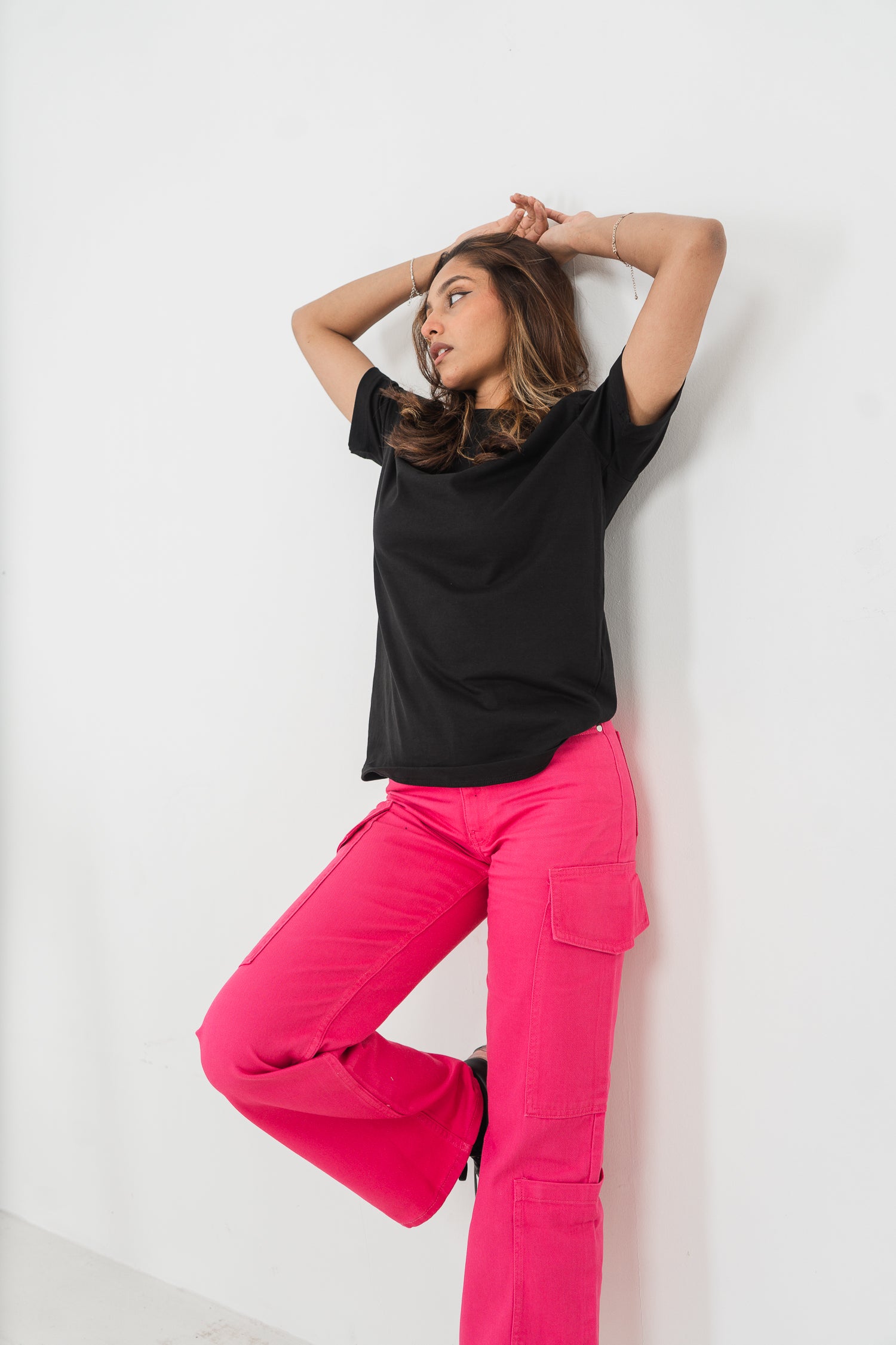 স্ট্রেইট লেগ - মিড রাইজ - কার্গো প্যান্ট - গোলাপী